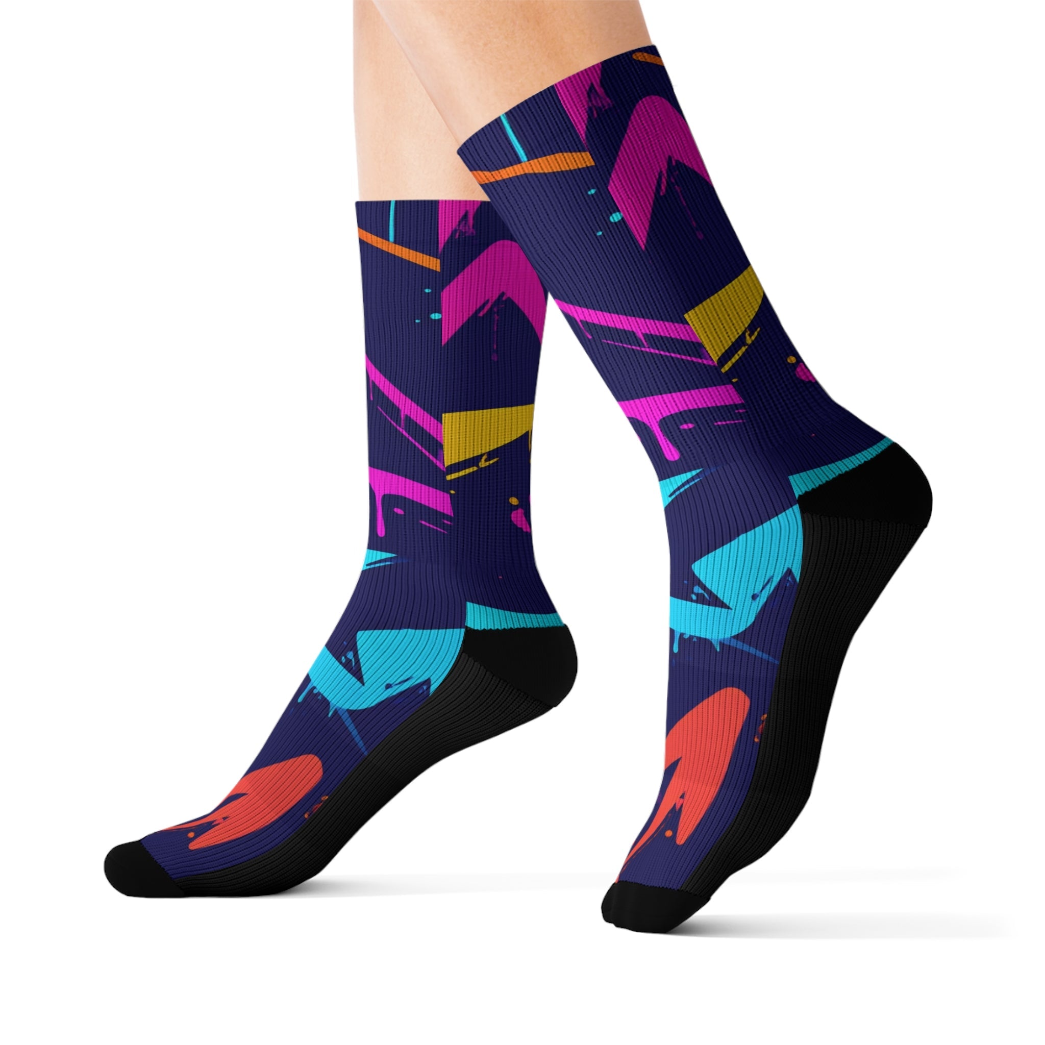 Midnight Neon Crew Socks 90s Abstract Streetwear Gift for Men Women | Bold Colorful Unisex Design - Creosox