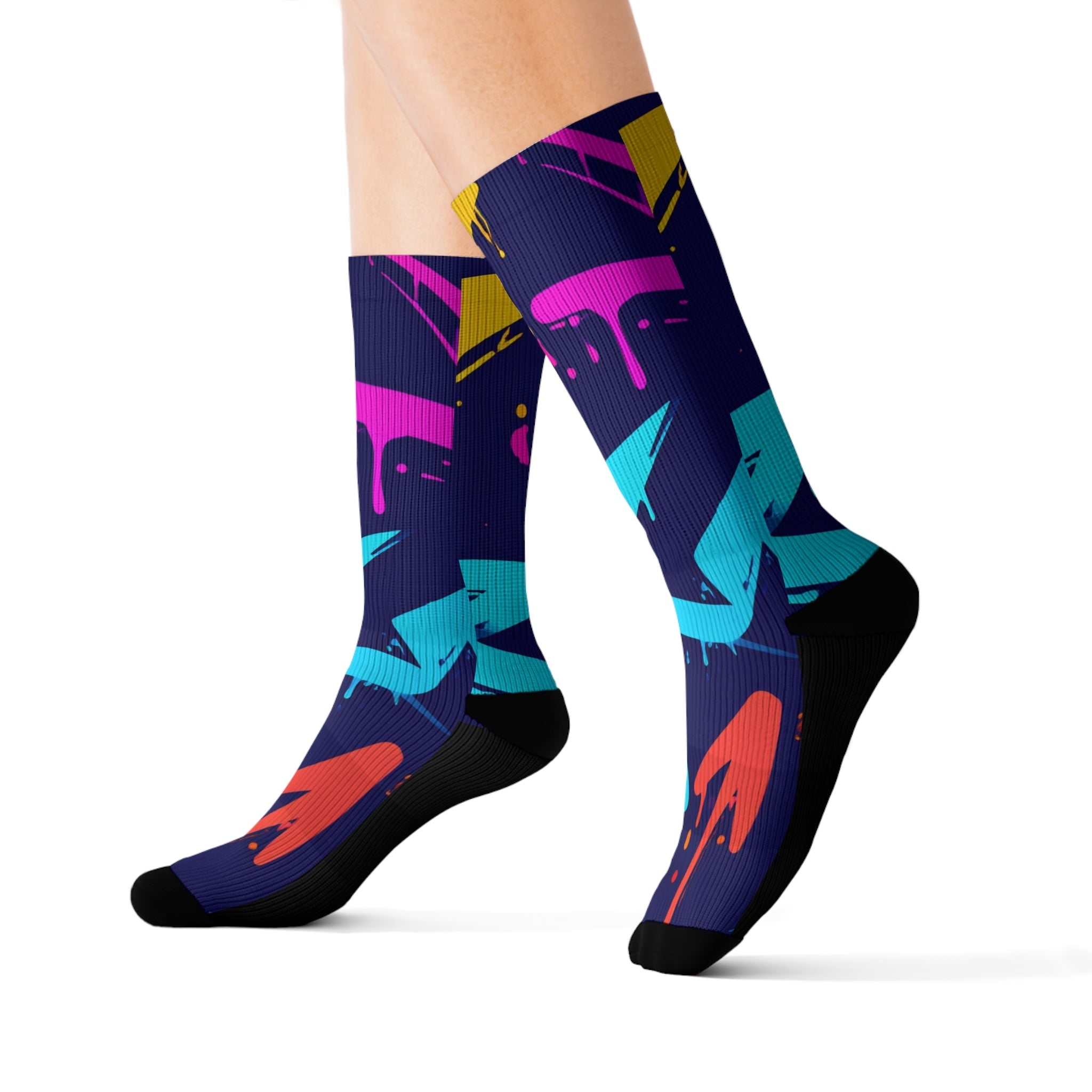 Midnight Neon Crew Socks 90s Abstract Streetwear Gift for Men Women | Bold Colorful Unisex Design - Creosox