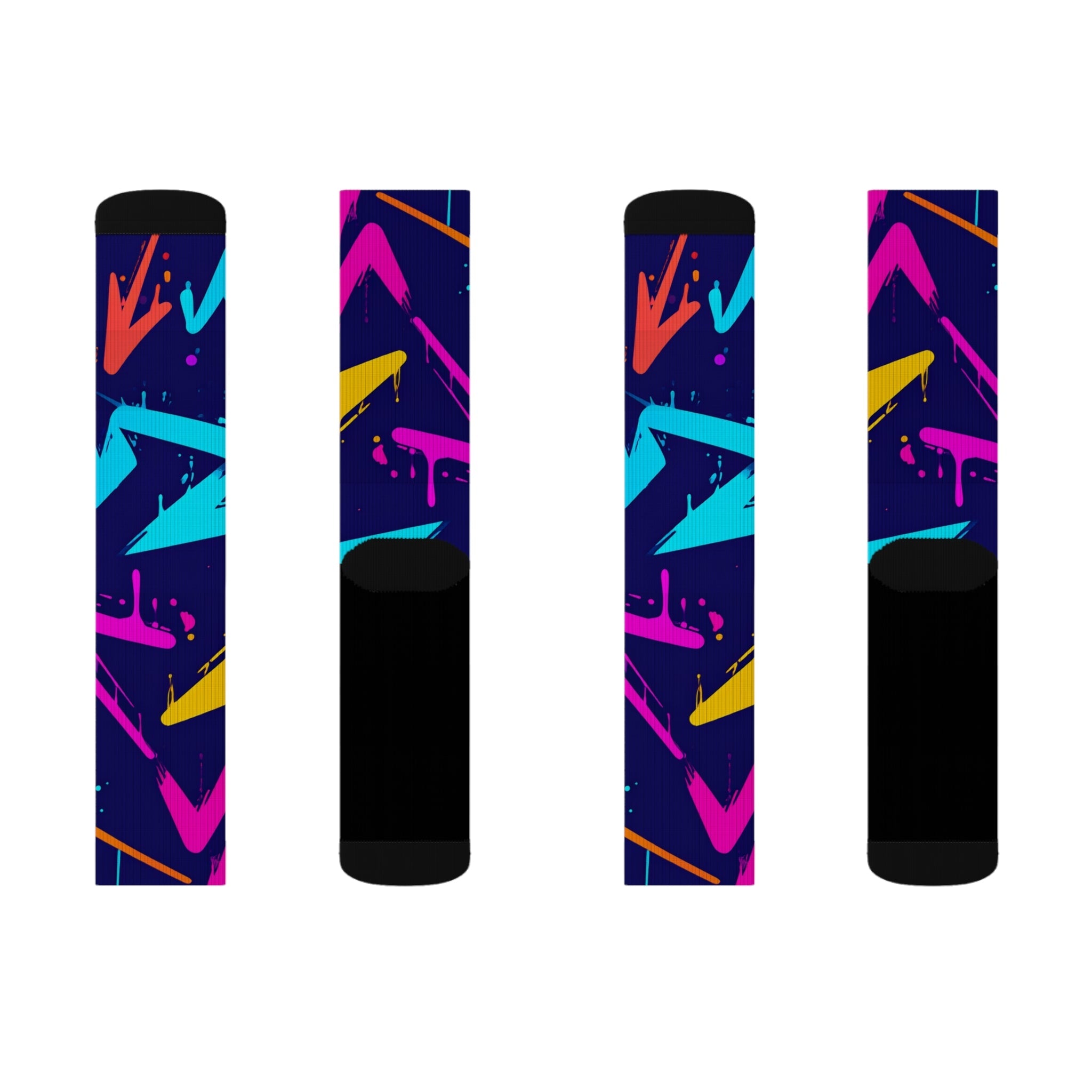 Midnight Neon Crew Socks 90s Abstract Streetwear Gift for Men Women | Bold Colorful Unisex Design - Creosox