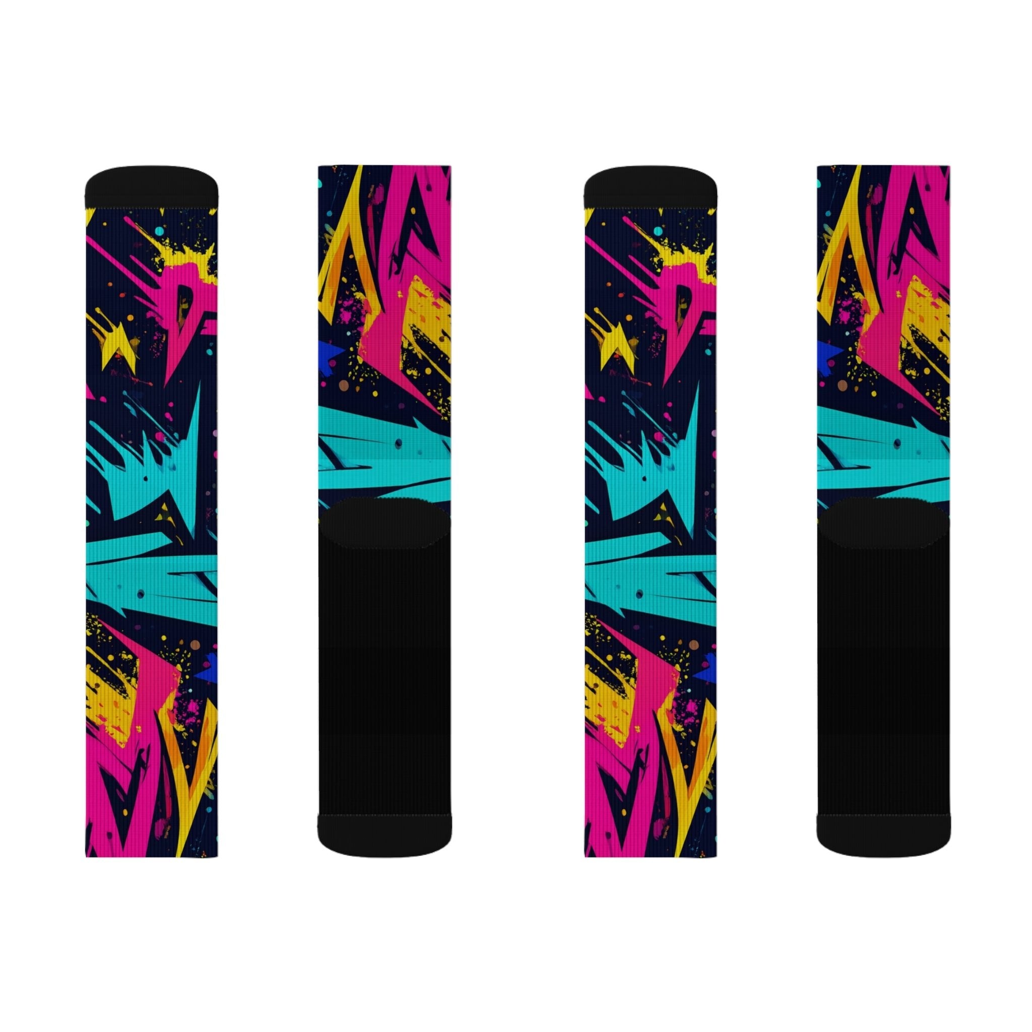 Neon Strike Crew Socks Bold 90s Streetwear for Men Women | Vibrant Abstract Gift, Medium & Large Sizes - Creosox