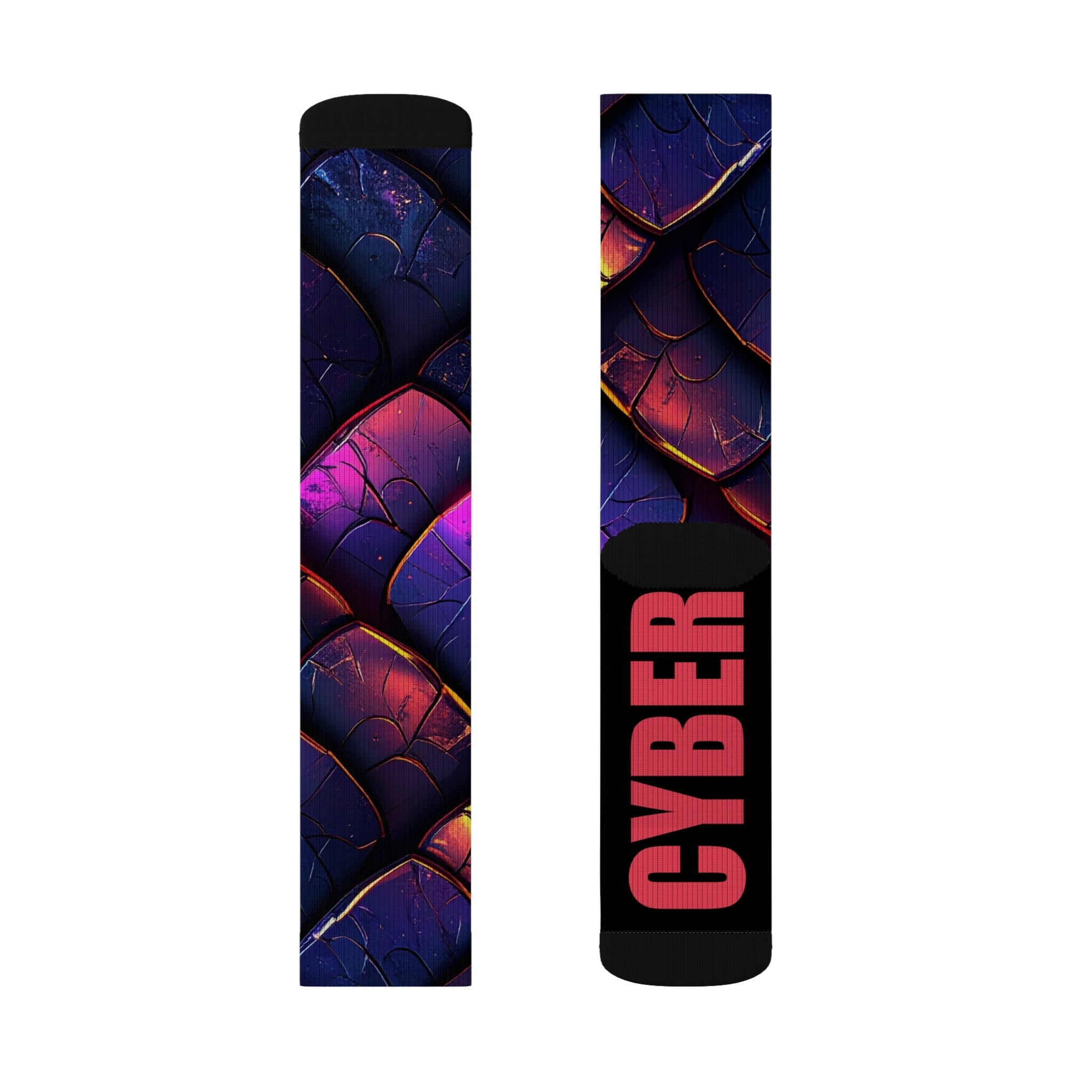 Futuristic Neon Crew Socks for Men Women Cyber Wave Techwear Gift | Bold Sci - Fi Geometric Pattern | Medium & Large Sizes - Creosox