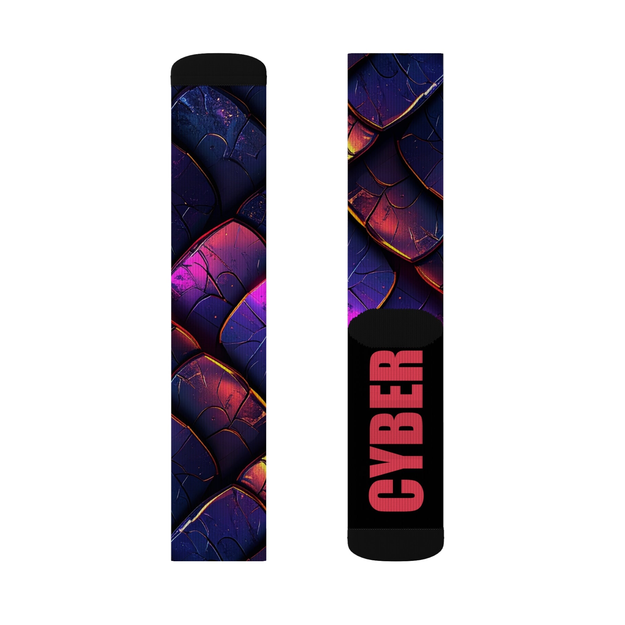 Futuristic Neon Crew Socks for Men Women Cyber Wave Techwear Gift | Bold Sci - Fi Geometric Pattern | Medium & Large Sizes - Creosox