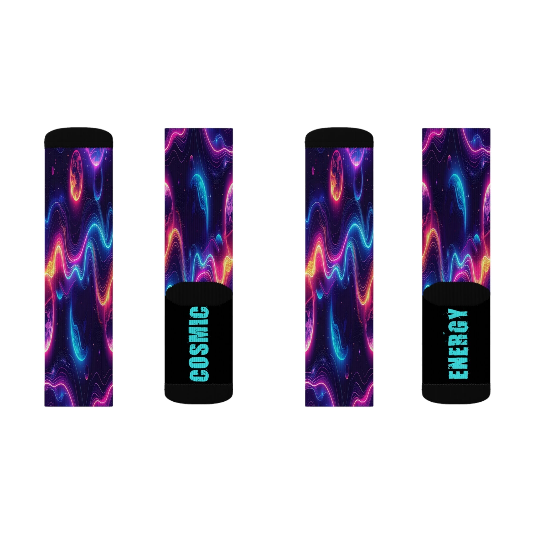 Galaxy Crew Socks Cosmic Energy Neon Space Wave Socks for Men Women | Futuristic Astral Gift, Bold Science Design - Creosox