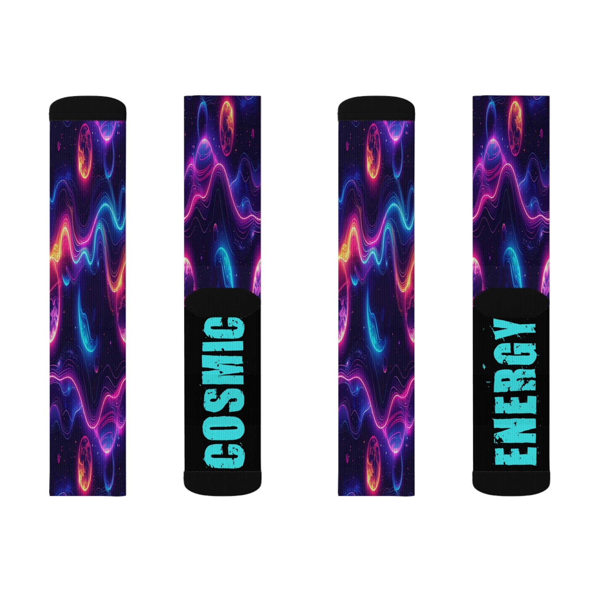 Galaxy Crew Socks Cosmic Energy Neon Space Wave Socks for Men Women | Futuristic Astral Gift, Bold Science Design - Creosox