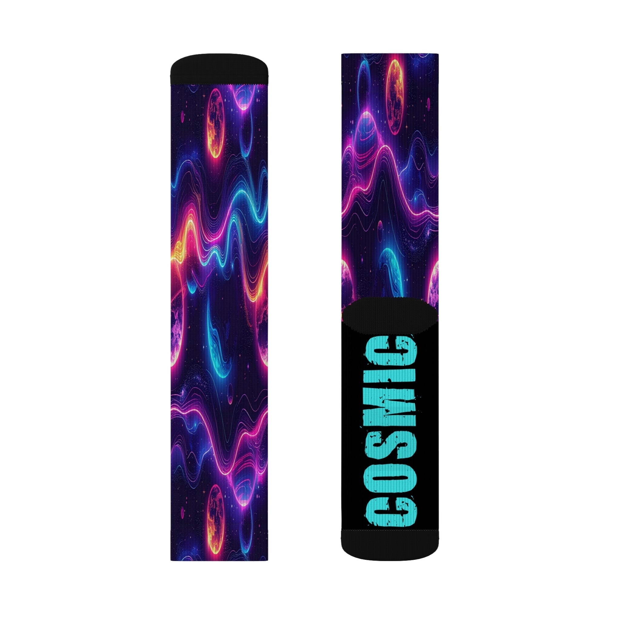 Galaxy Crew Socks Cosmic Energy Neon Space Wave Socks for Men Women | Futuristic Astral Gift, Bold Science Design - Creosox