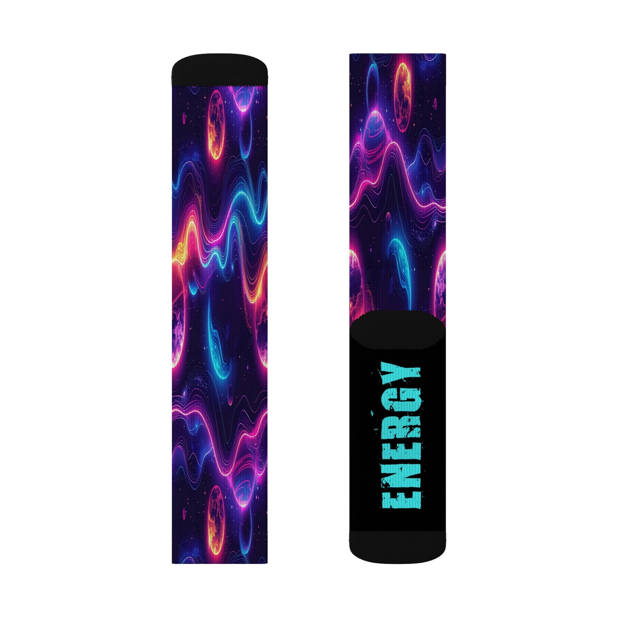 Galaxy Crew Socks Cosmic Energy Neon Space Wave Socks for Men Women | Futuristic Astral Gift, Bold Science Design - Creosox