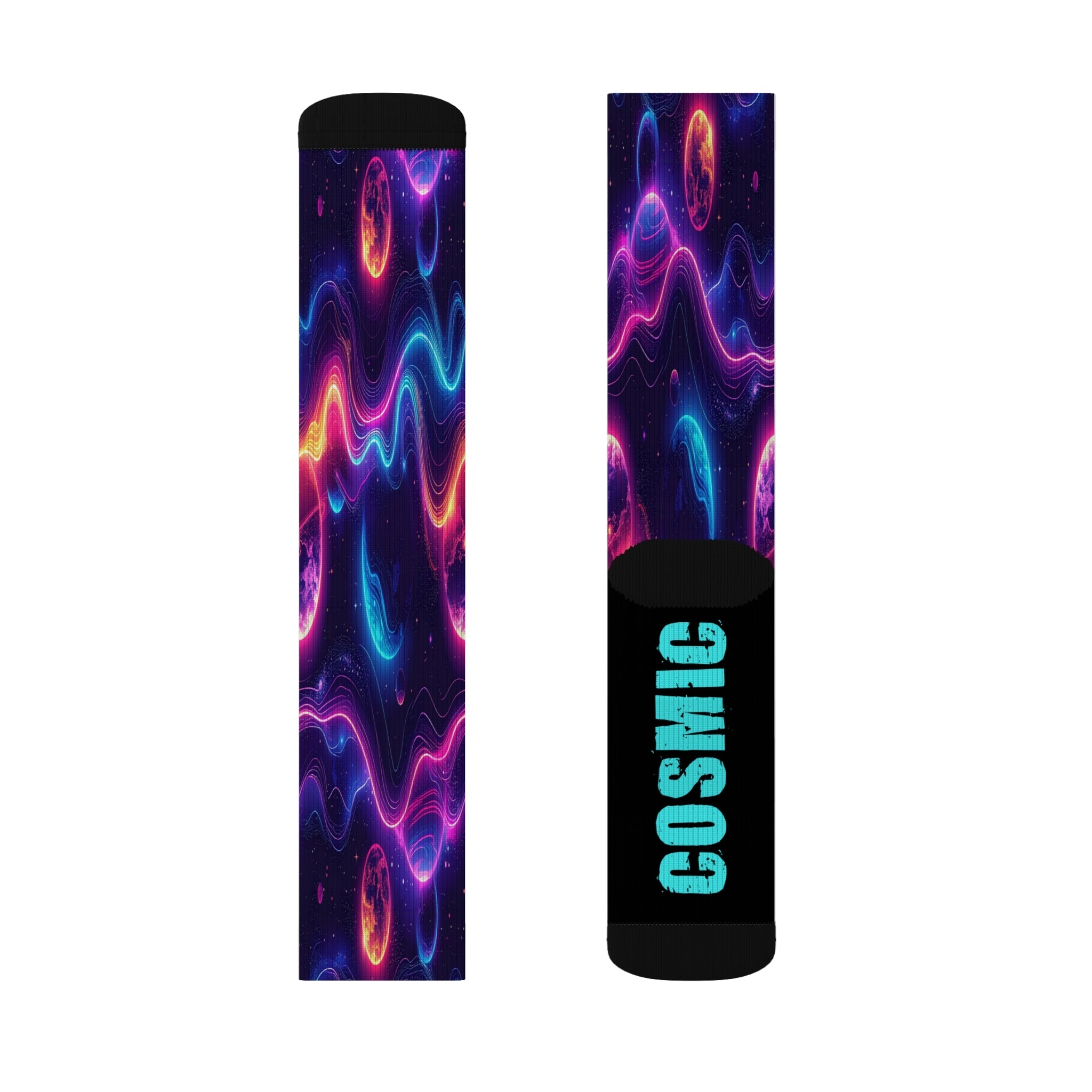 Galaxy Crew Socks Cosmic Energy Neon Space Wave Socks for Men Women | Futuristic Astral Gift, Bold Science Design - Creosox