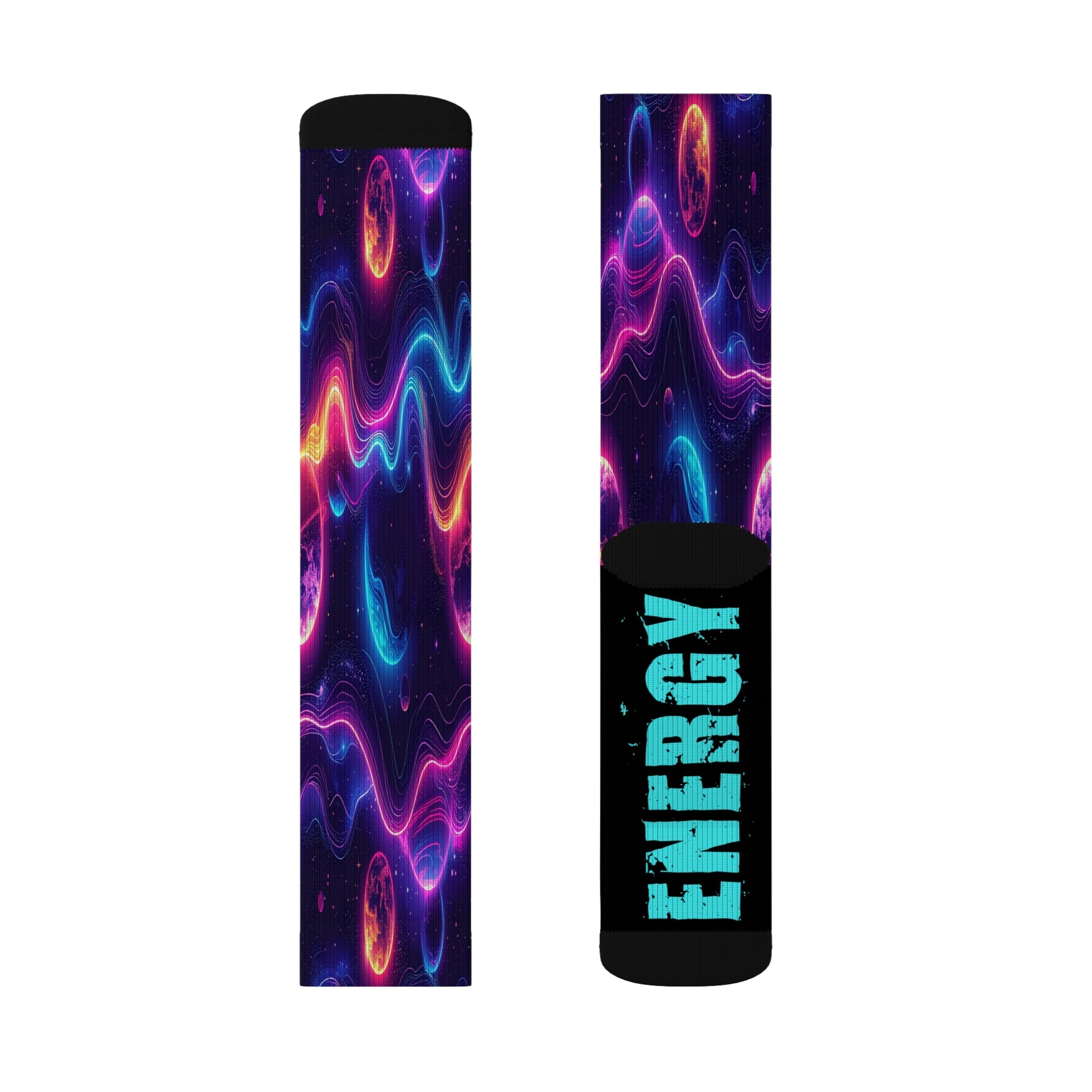 Galaxy Crew Socks Cosmic Energy Neon Space Wave Socks for Men Women | Futuristic Astral Gift, Bold Science Design - Creosox