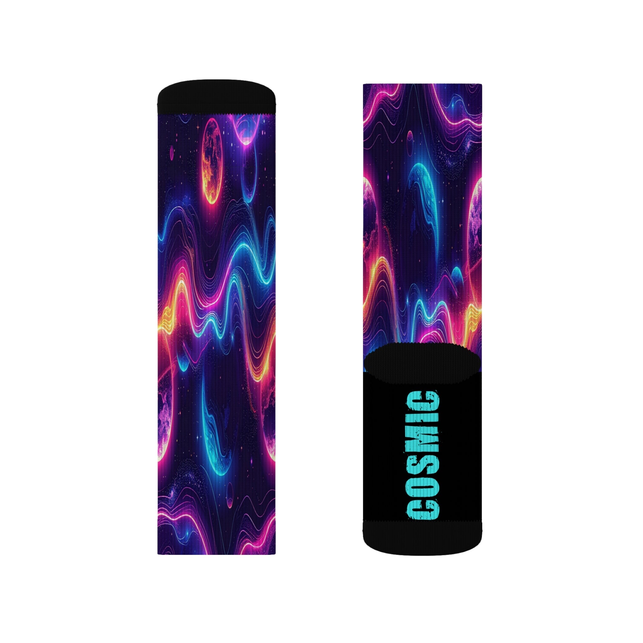 Galaxy Crew Socks Cosmic Energy Neon Space Wave Socks for Men Women | Futuristic Astral Gift, Bold Science Design - Creosox