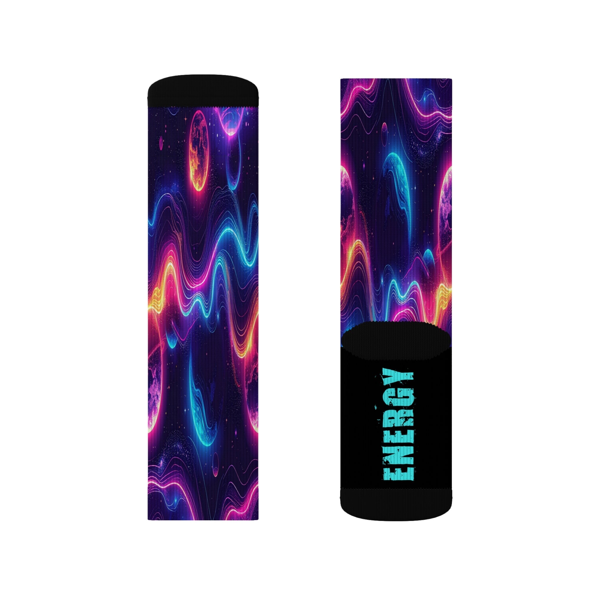Galaxy Crew Socks Cosmic Energy Neon Space Wave Socks for Men Women | Futuristic Astral Gift, Bold Science Design - Creosox