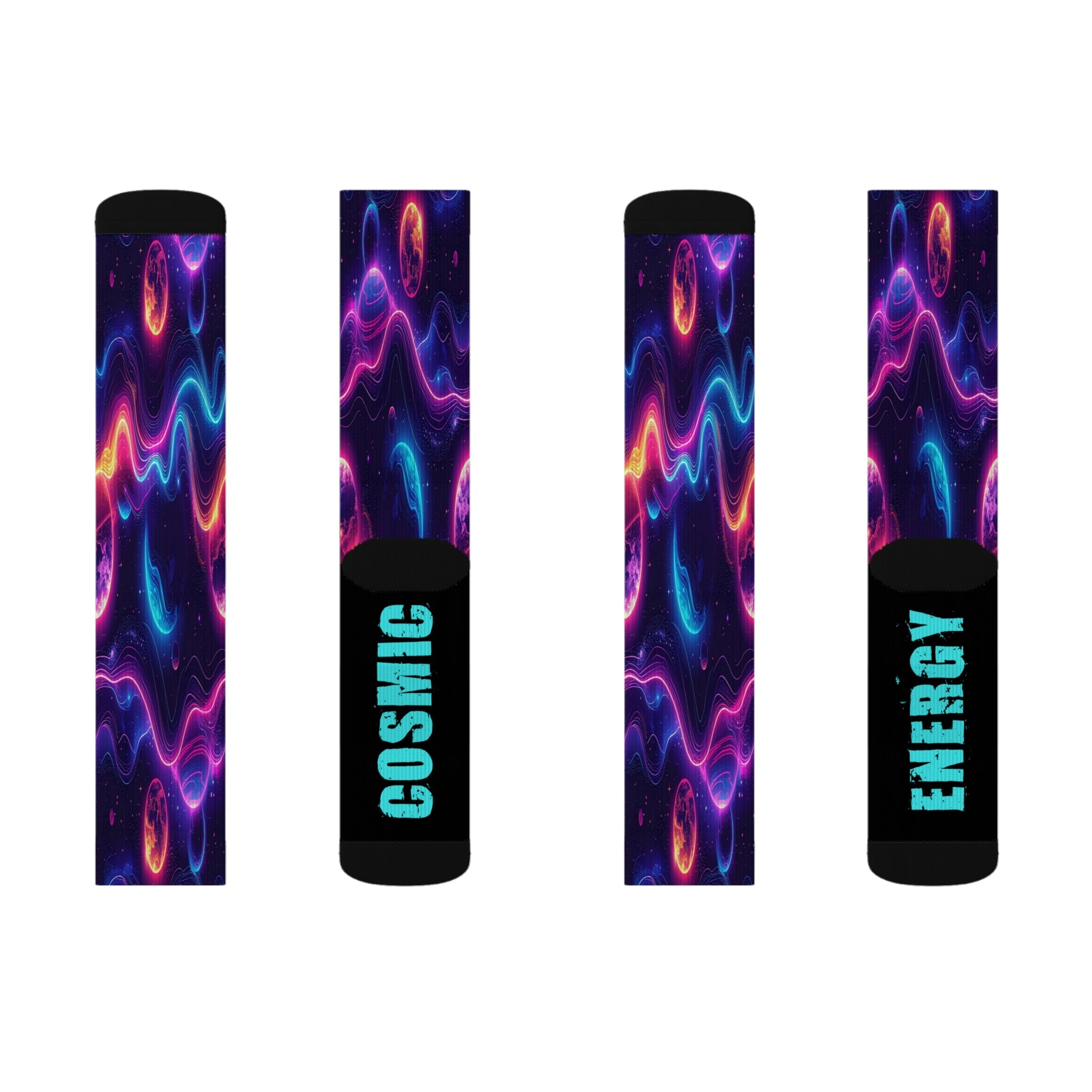 Galaxy Crew Socks Cosmic Energy Neon Space Wave Socks for Men Women | Futuristic Astral Gift, Bold Science Design - Creosox