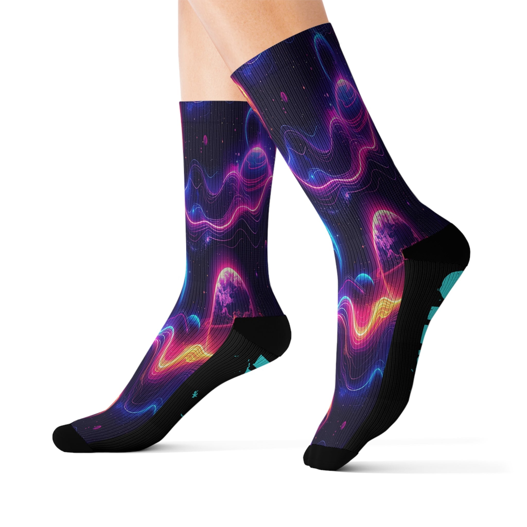 Galaxy Crew Socks Cosmic Energy Neon Space Wave Socks for Men Women | Futuristic Astral Gift, Bold Science Design - Creosox