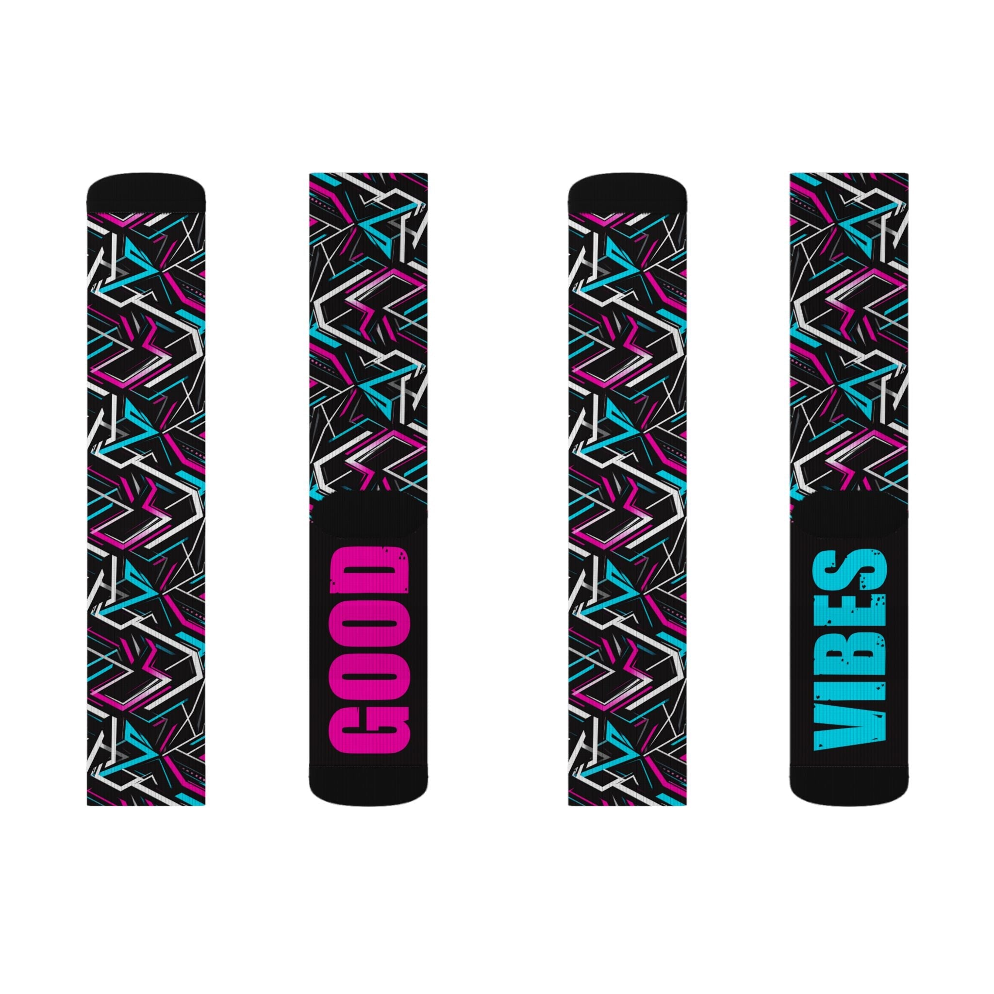 Good Vibes Socks Neon Retro Crew Socks, Colorful Festival Gift for Men Women - Creosox