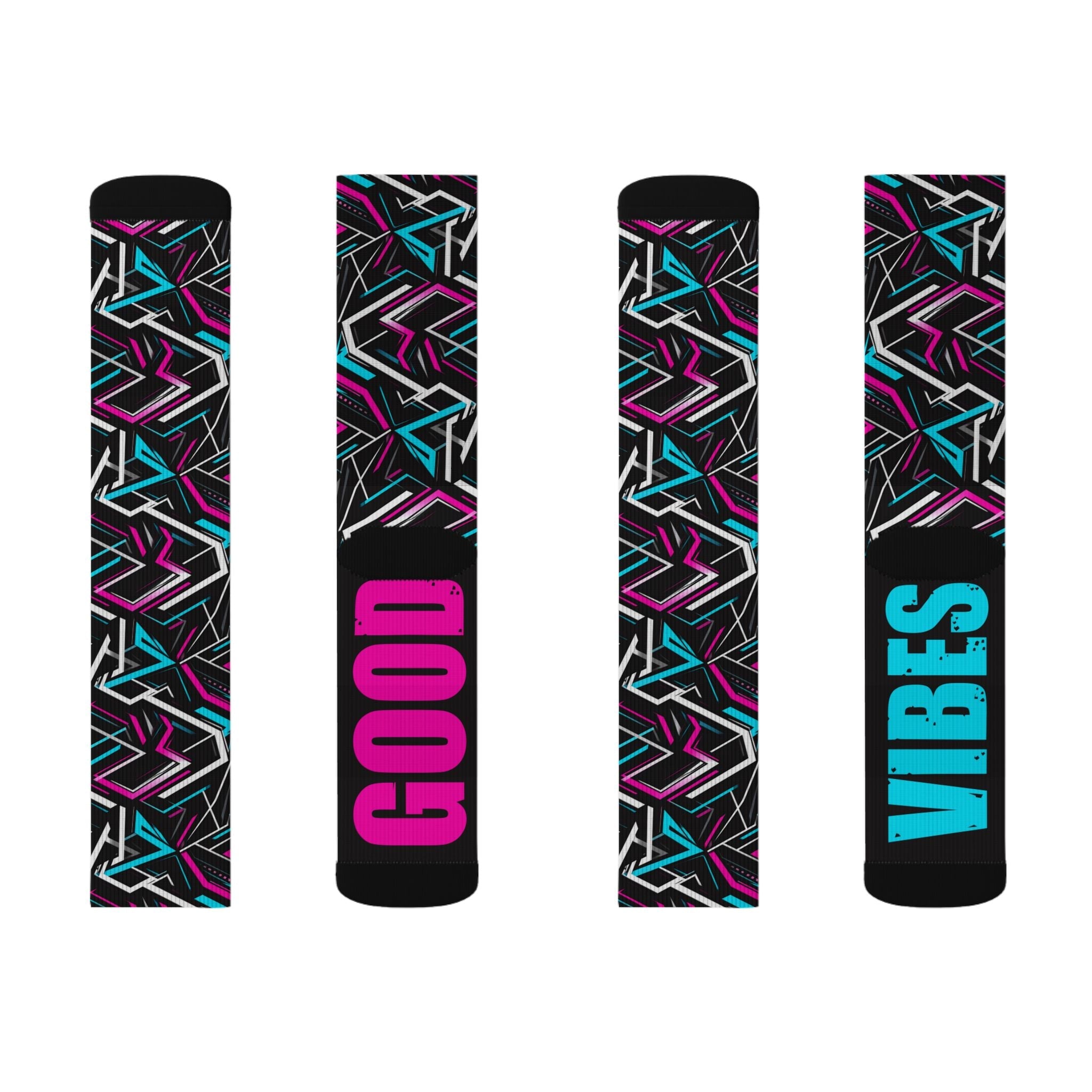 Good Vibes Socks Neon Retro Crew Socks, Colorful Festival Gift for Men Women - Creosox