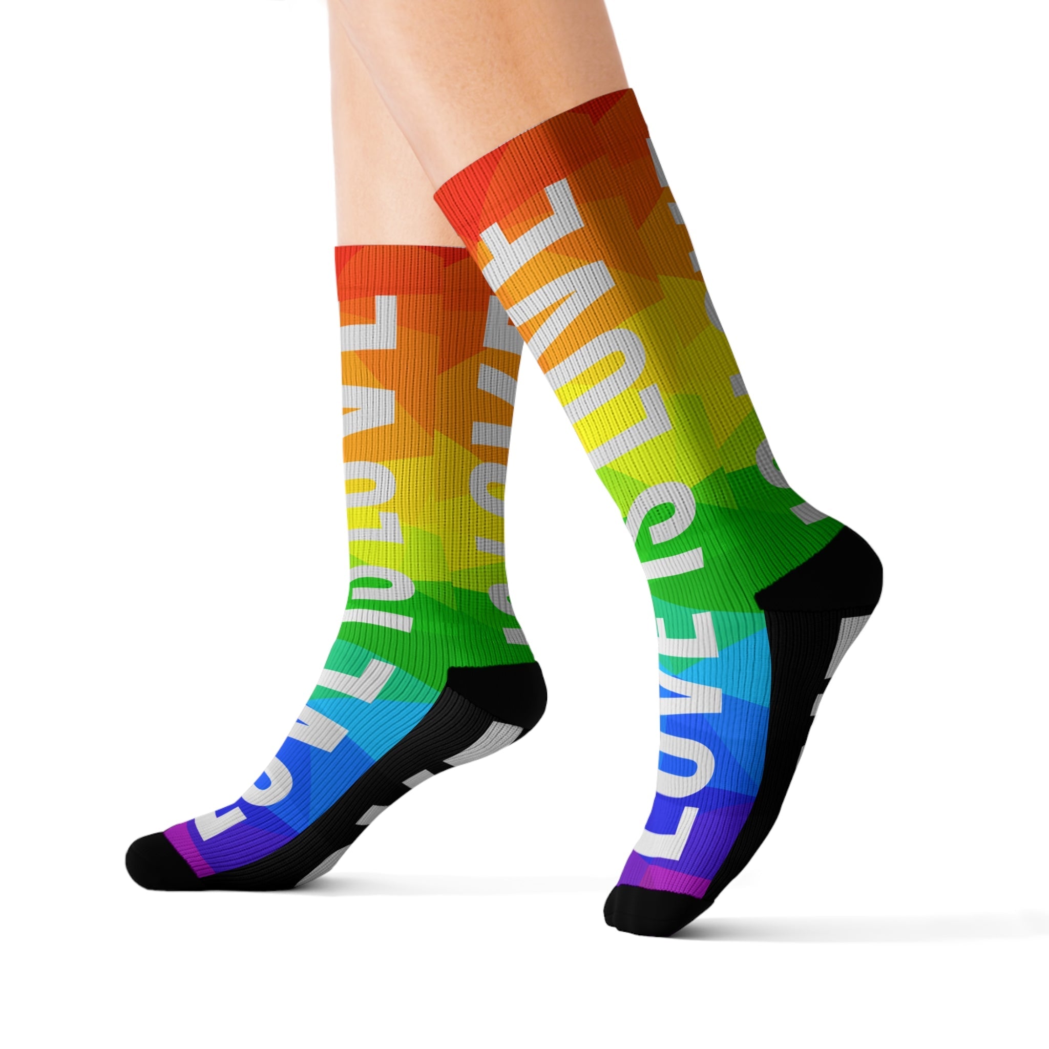 Love Is Love Socks Rainbow Mosaic Pride Crew Socks for Men Women | Bold LGBTQ+ Gift | Comfortable Medium & Large Sizes - Creosox