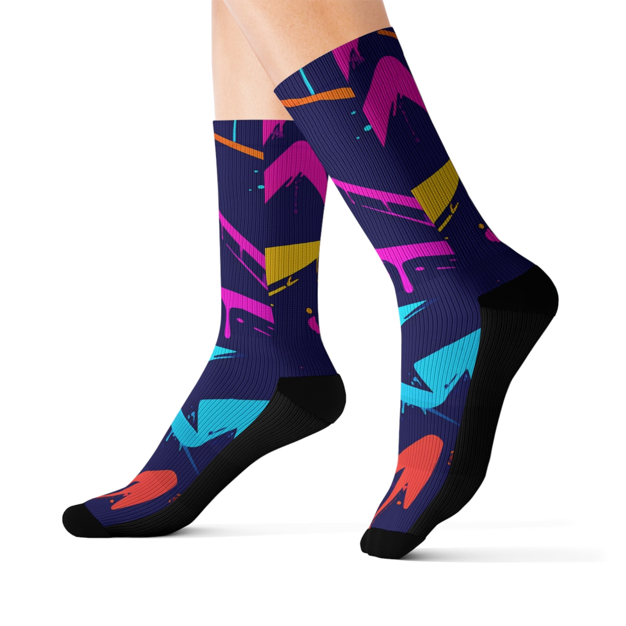Midnight Neon Crew Socks 90s Abstract Streetwear Gift for Men Women | Bold Colorful Unisex Design - Creosox