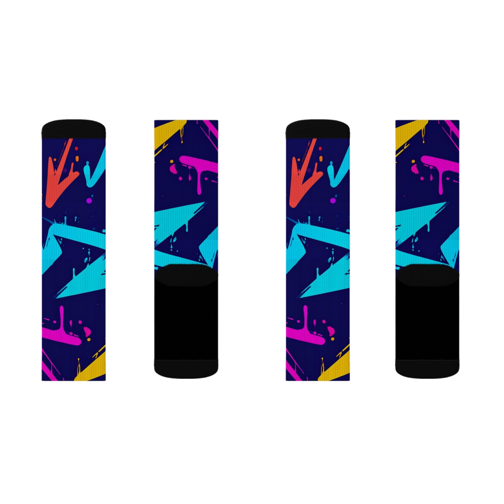 Midnight Neon Crew Socks 90s Abstract Streetwear Gift for Men Women | Bold Colorful Unisex Design - Creosox