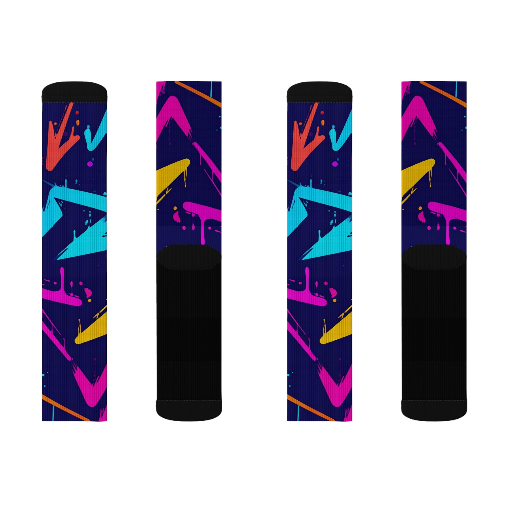 Midnight Neon Crew Socks 90s Abstract Streetwear Gift for Men Women | Bold Colorful Unisex Design - Creosox