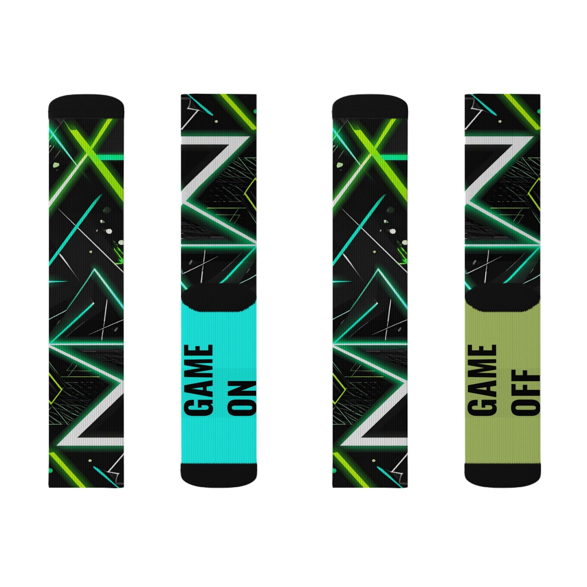Neon Gamer Socks Game On Game Off Crew Socks, Cyberpunk Gift for Men & Women - Creosox