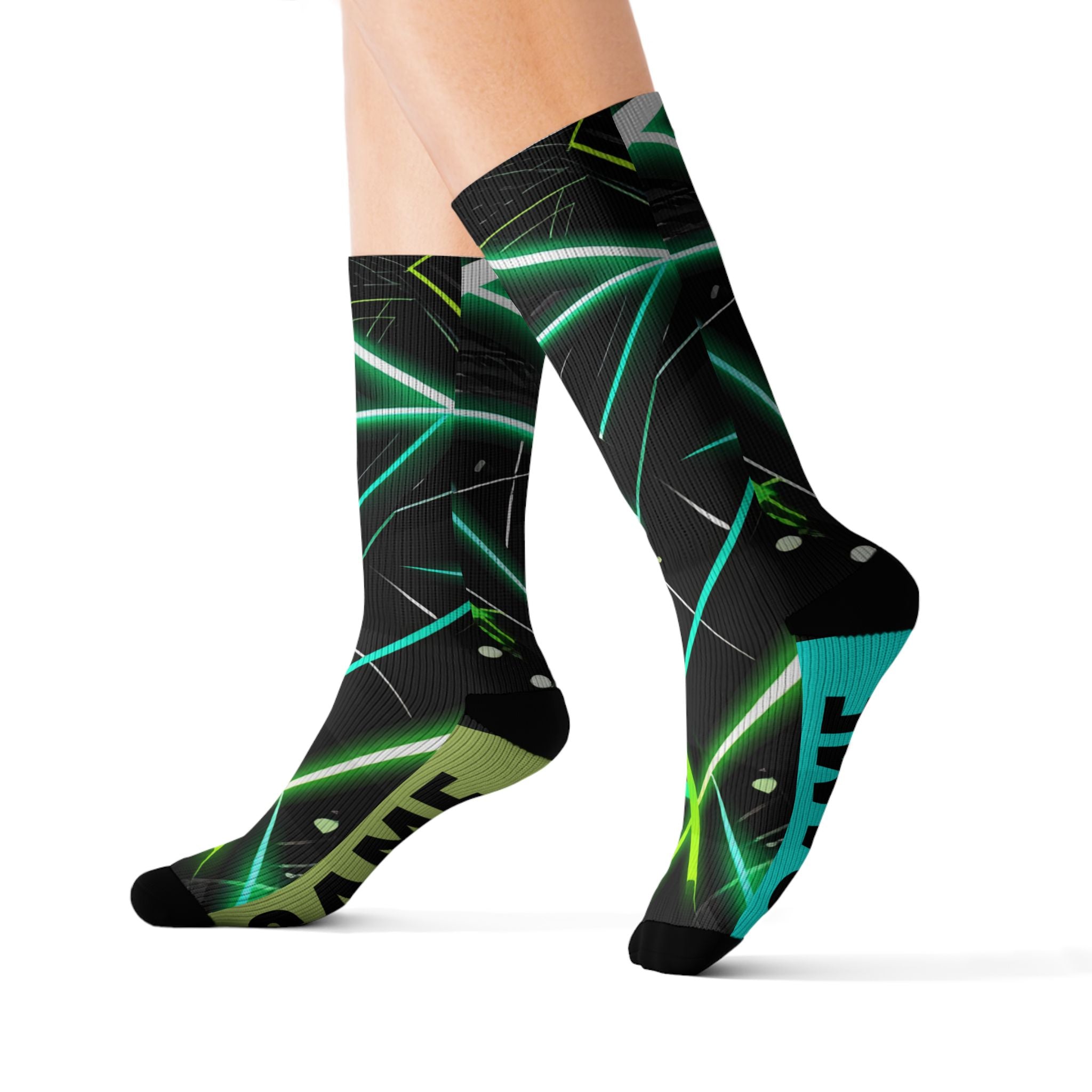 Neon Gamer Socks Game On Game Off Crew Socks, Cyberpunk Gift for Men & Women - Creosox