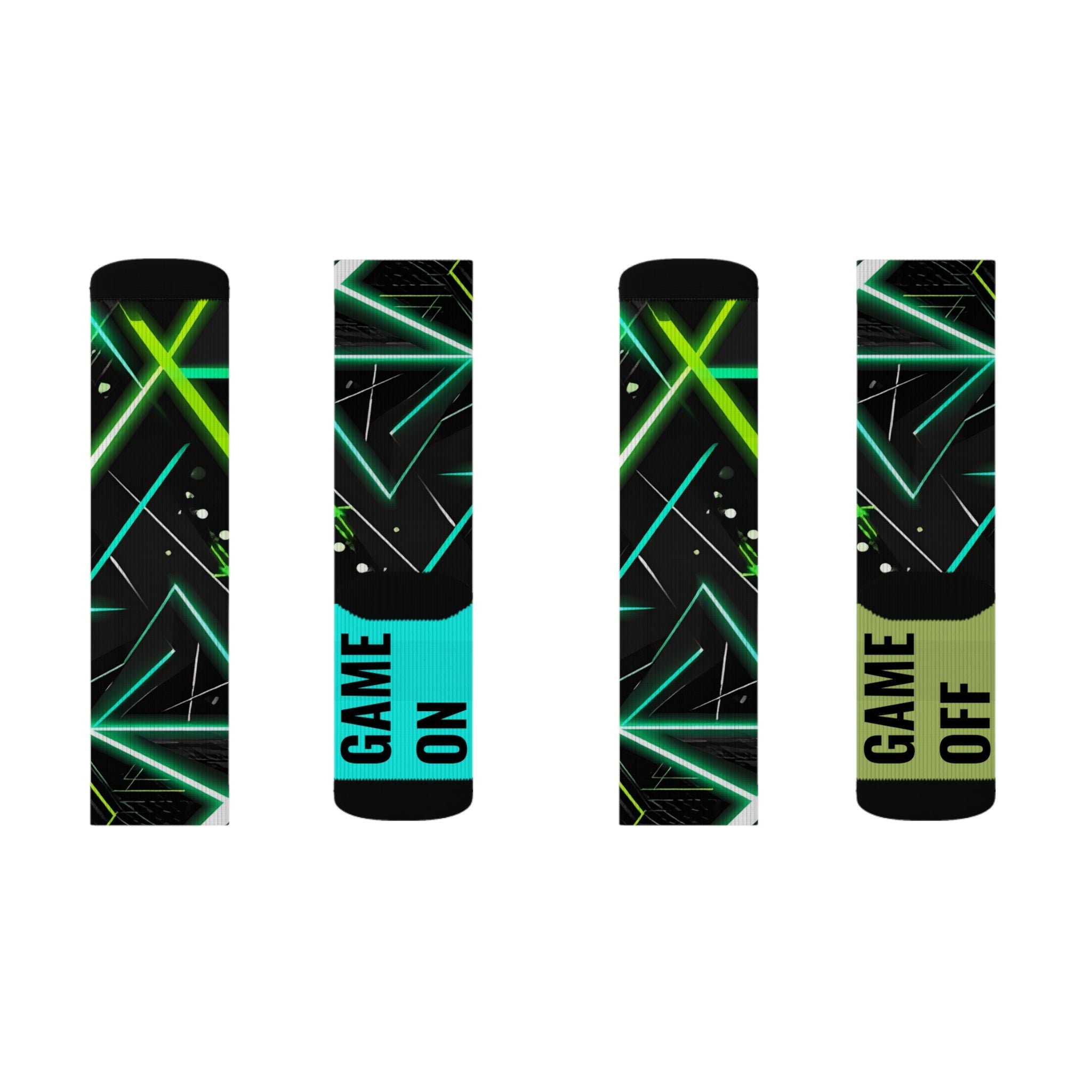 Neon Gamer Socks Game On Game Off Crew Socks, Cyberpunk Gift for Men & Women - Creosox