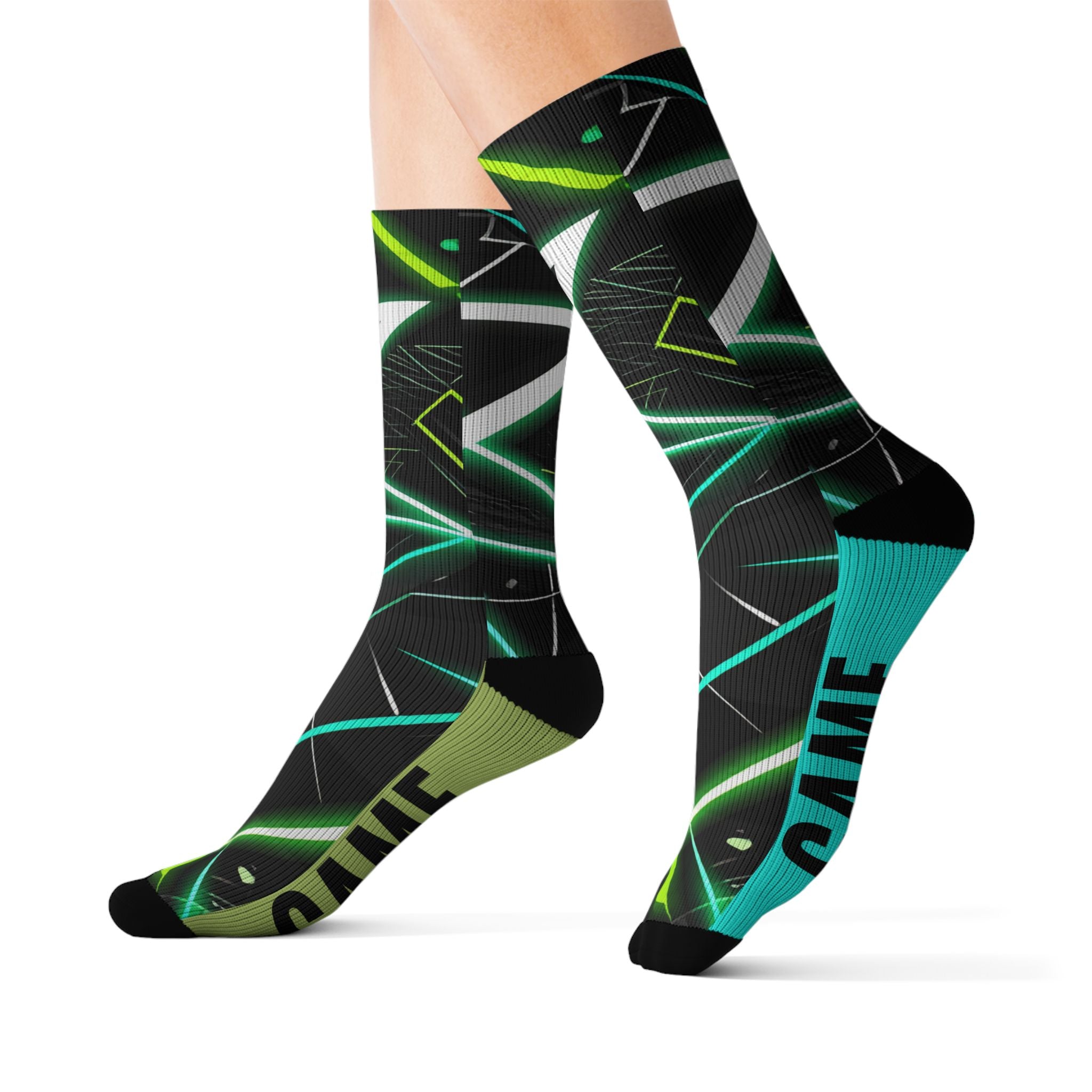 Neon Gamer Socks Game On Game Off Crew Socks, Cyberpunk Gift for Men & Women - Creosox