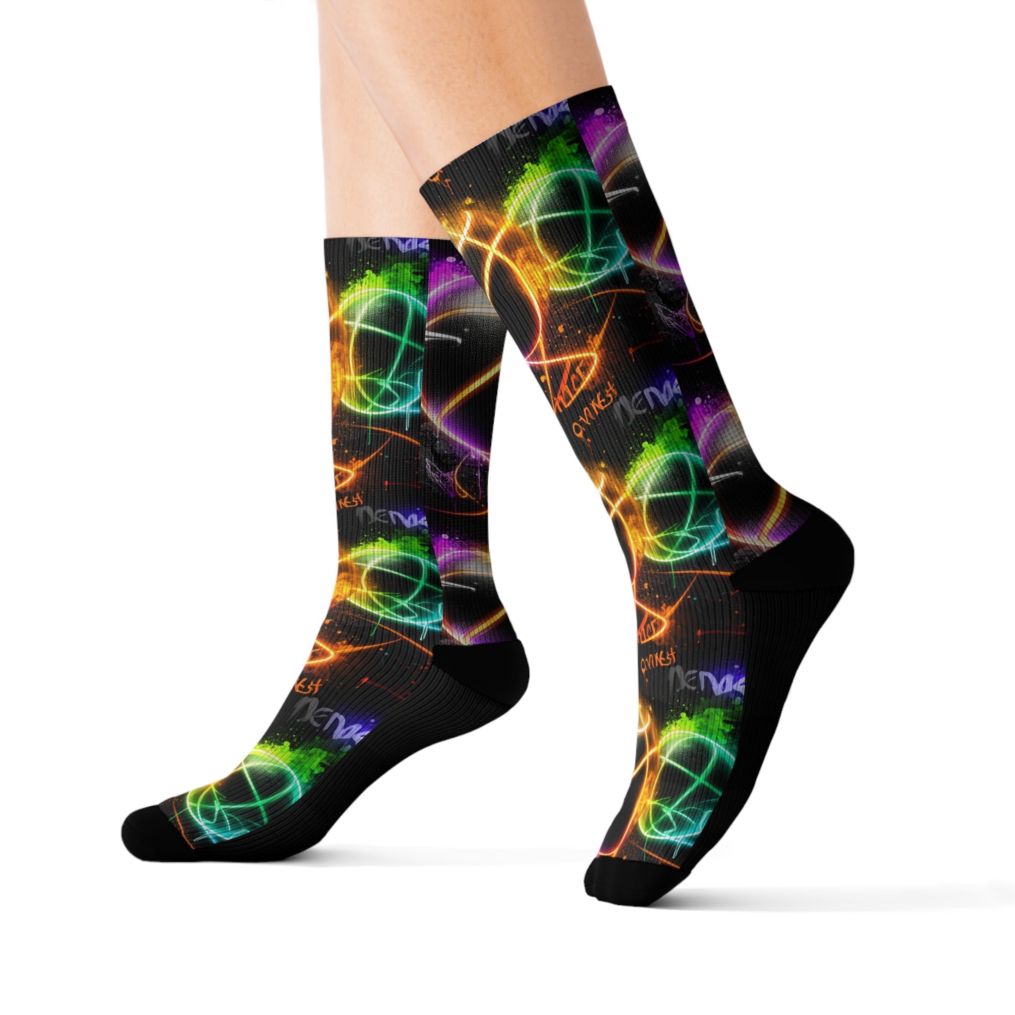 Neon Hoops Crew Socks Basketball Streetwear for Men Women | Colorful Sport Gift, Medium & Large Sizes - Creosox