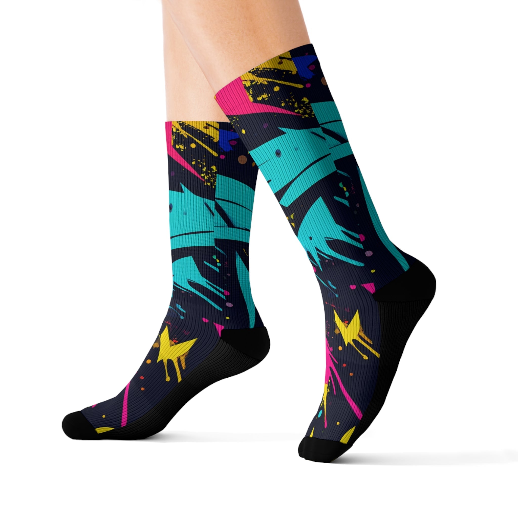 Neon Strike Crew Socks Bold 90s Streetwear for Men Women | Vibrant Abstract Gift, Medium & Large Sizes - Creosox