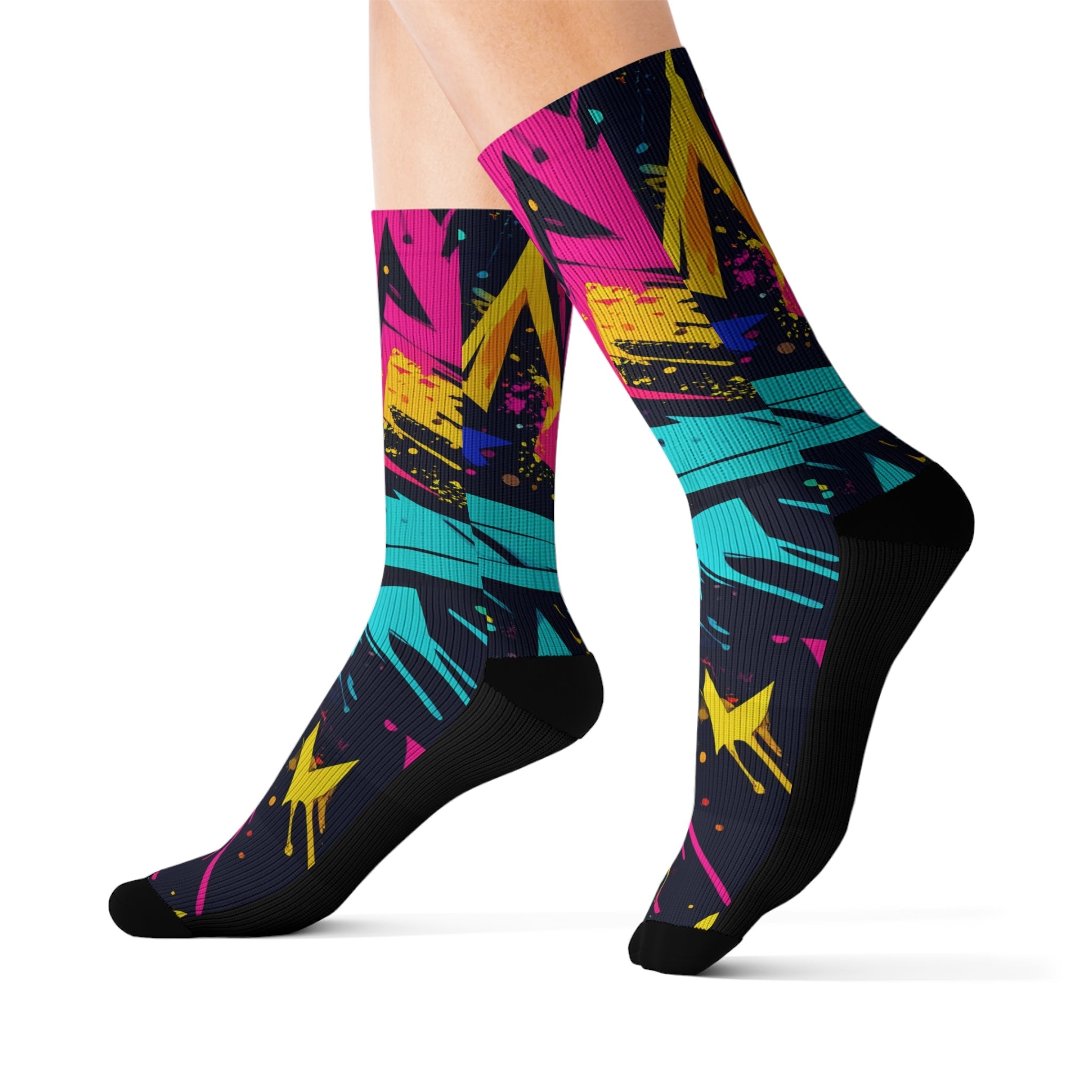 Neon Strike Crew Socks Bold 90s Streetwear for Men Women | Vibrant Abstract Gift, Medium & Large Sizes - Creosox