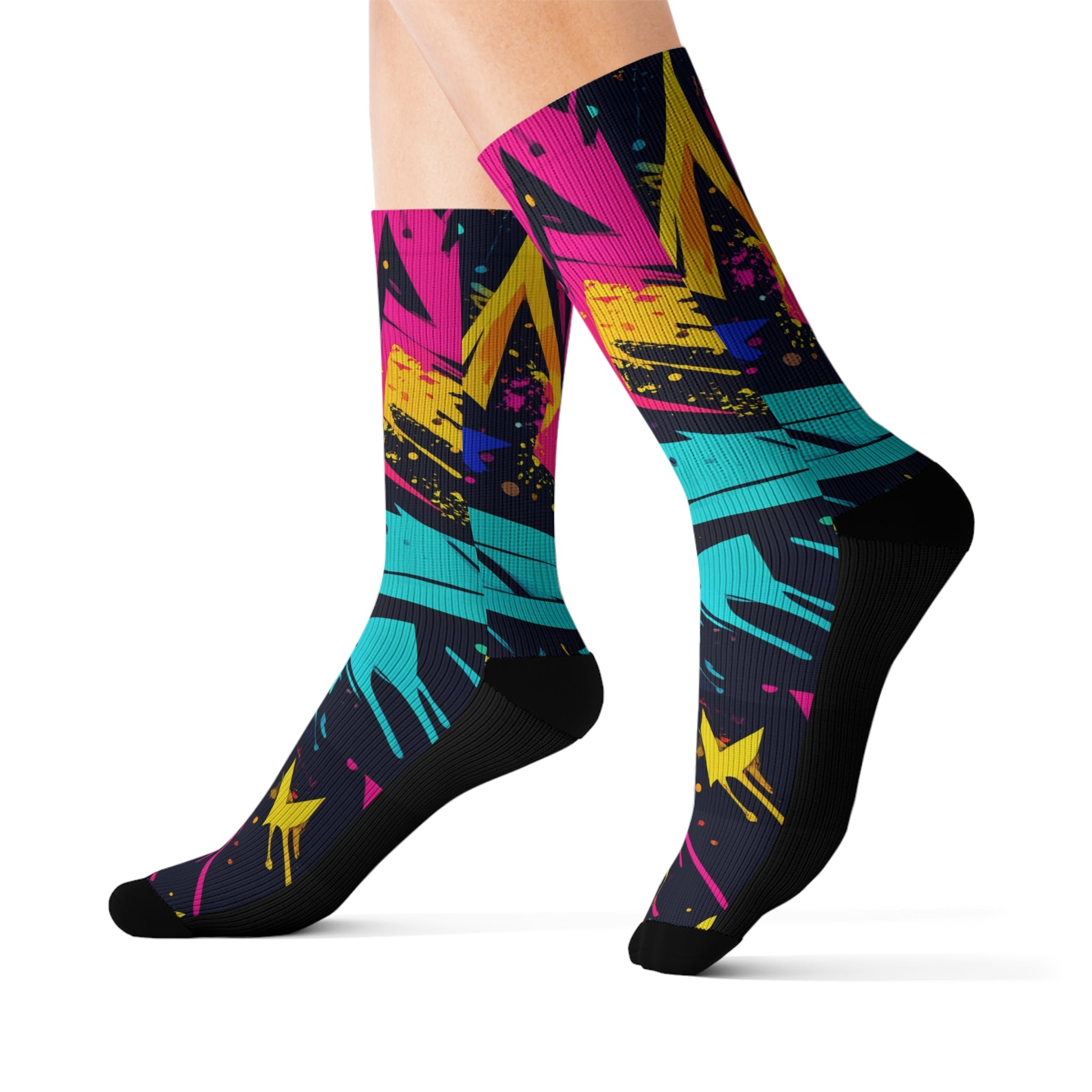 Neon Strike Crew Socks Bold 90s Streetwear for Men Women | Vibrant Abstract Gift, Medium & Large Sizes - Creosox