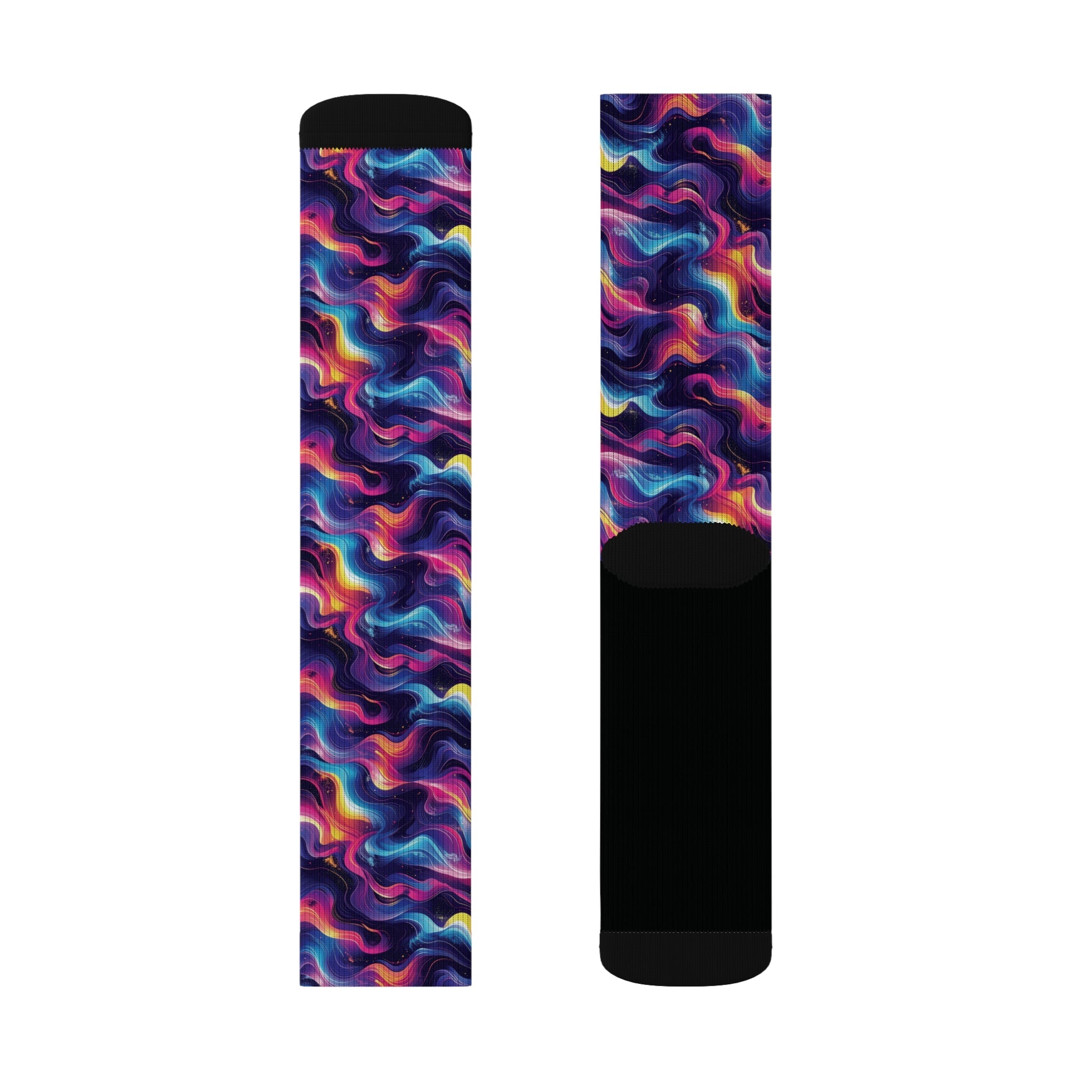 Neon Waves Crew Socks Abstract Fluid Streetwear for Men Women | Colorful Artistic Gift, Medium & Large Sizes - Creosox