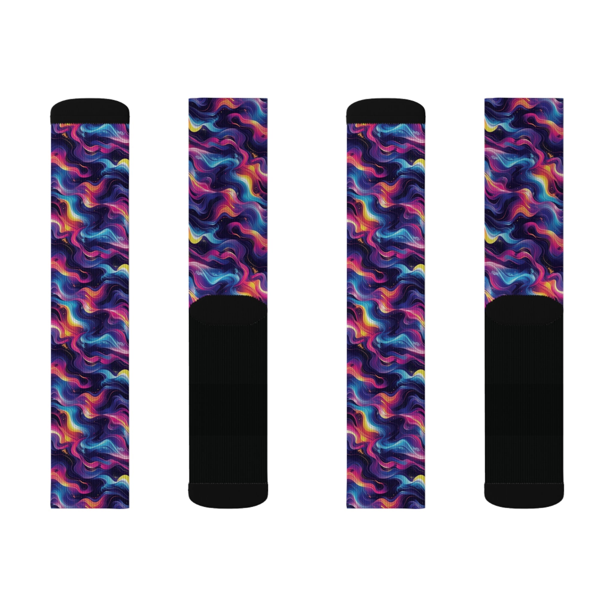 Neon Waves Crew Socks Abstract Fluid Streetwear for Men Women | Colorful Artistic Gift, Medium & Large Sizes - Creosox