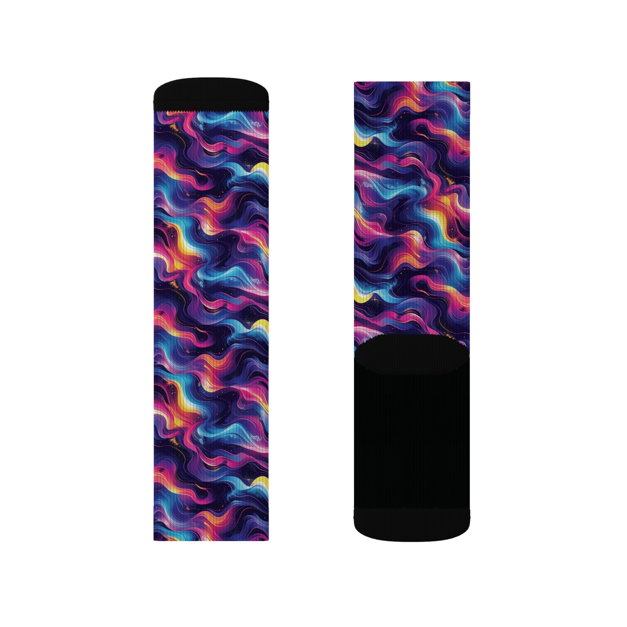 Neon Waves Crew Socks Abstract Fluid Streetwear for Men Women | Colorful Artistic Gift, Medium & Large Sizes - Creosox