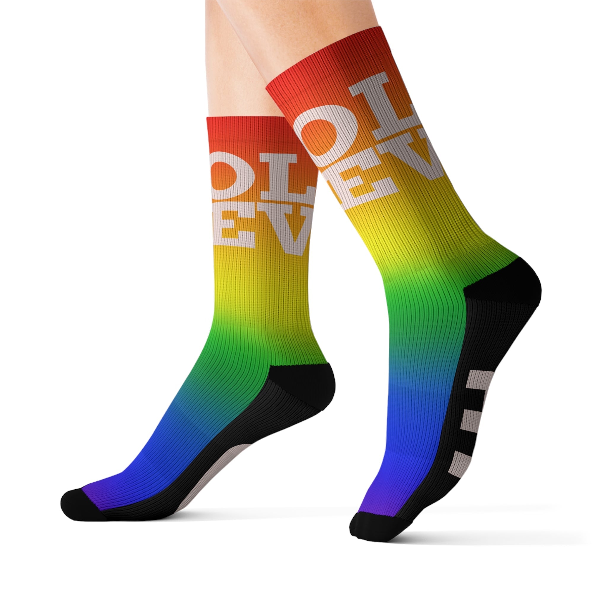 Pride Love Gradient Crew Socks LGBTQ+ Rainbow Design for Men Women | Equality Gift, Medium & Large Sizes - Creosox