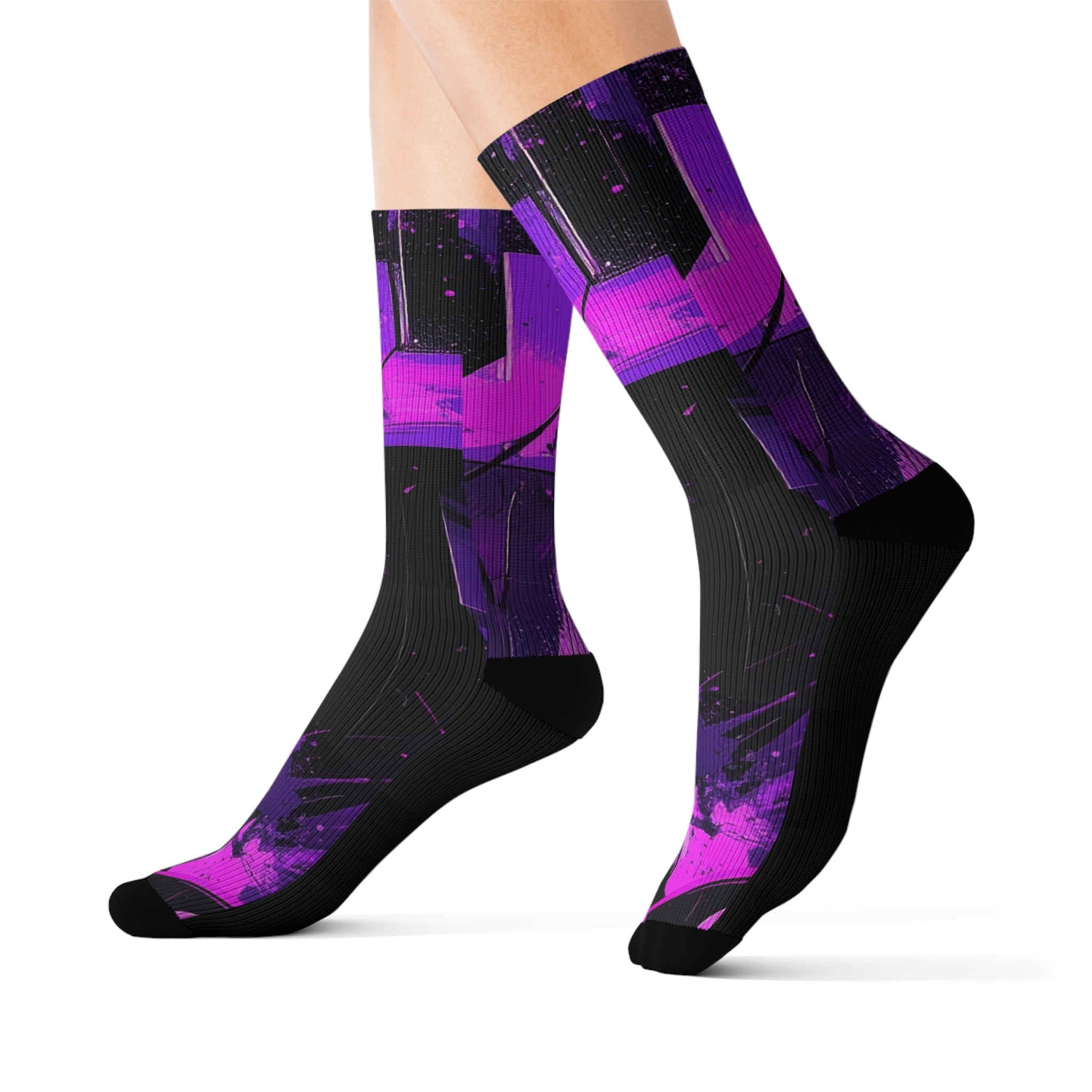 Purple Voltage Crew Socks Bold Streetwear for Men Women | Abstract Neon Gift, Medium & Large Sizes - Creosox