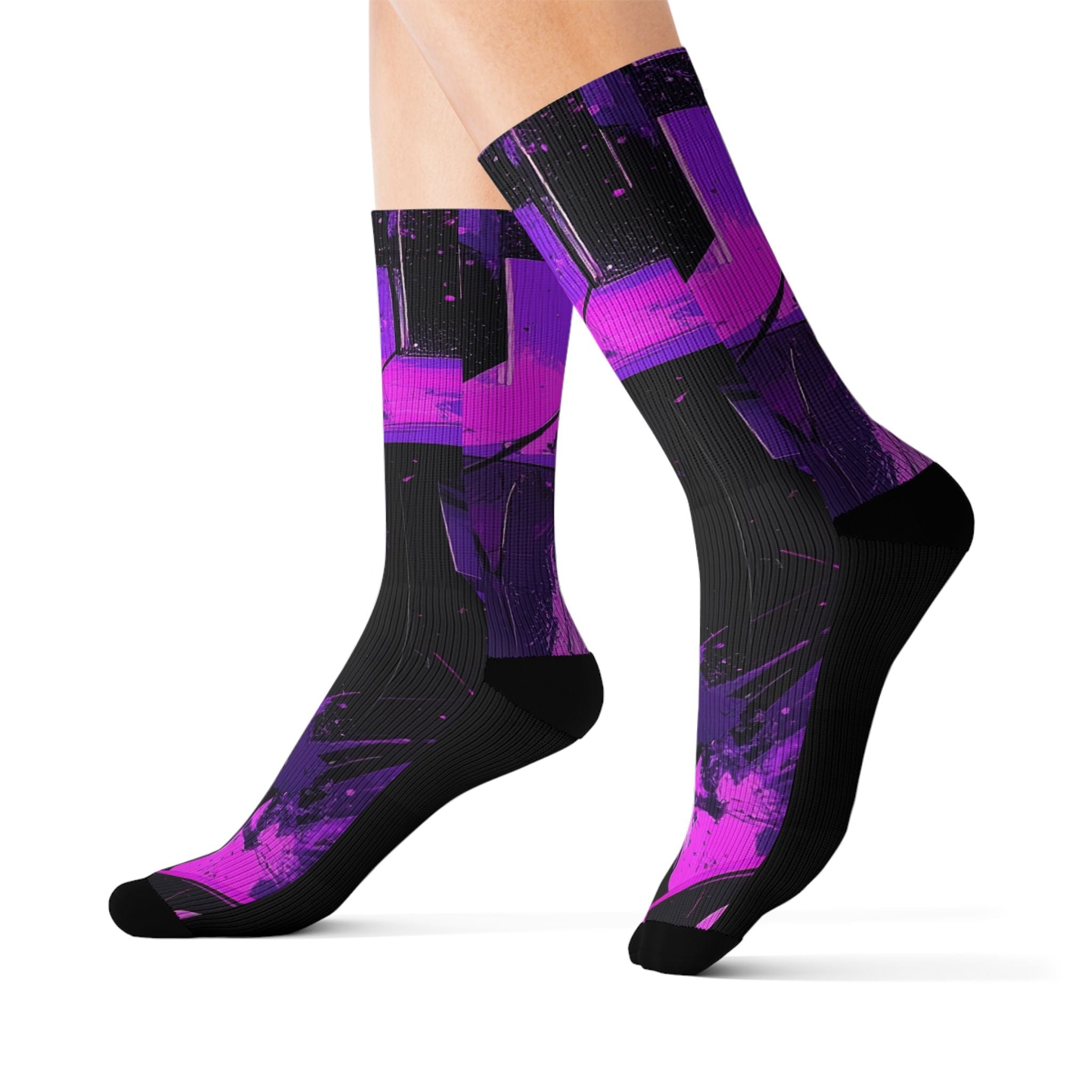 Purple Voltage Crew Socks Bold Streetwear for Men Women | Abstract Neon Gift, Medium & Large Sizes - Creosox