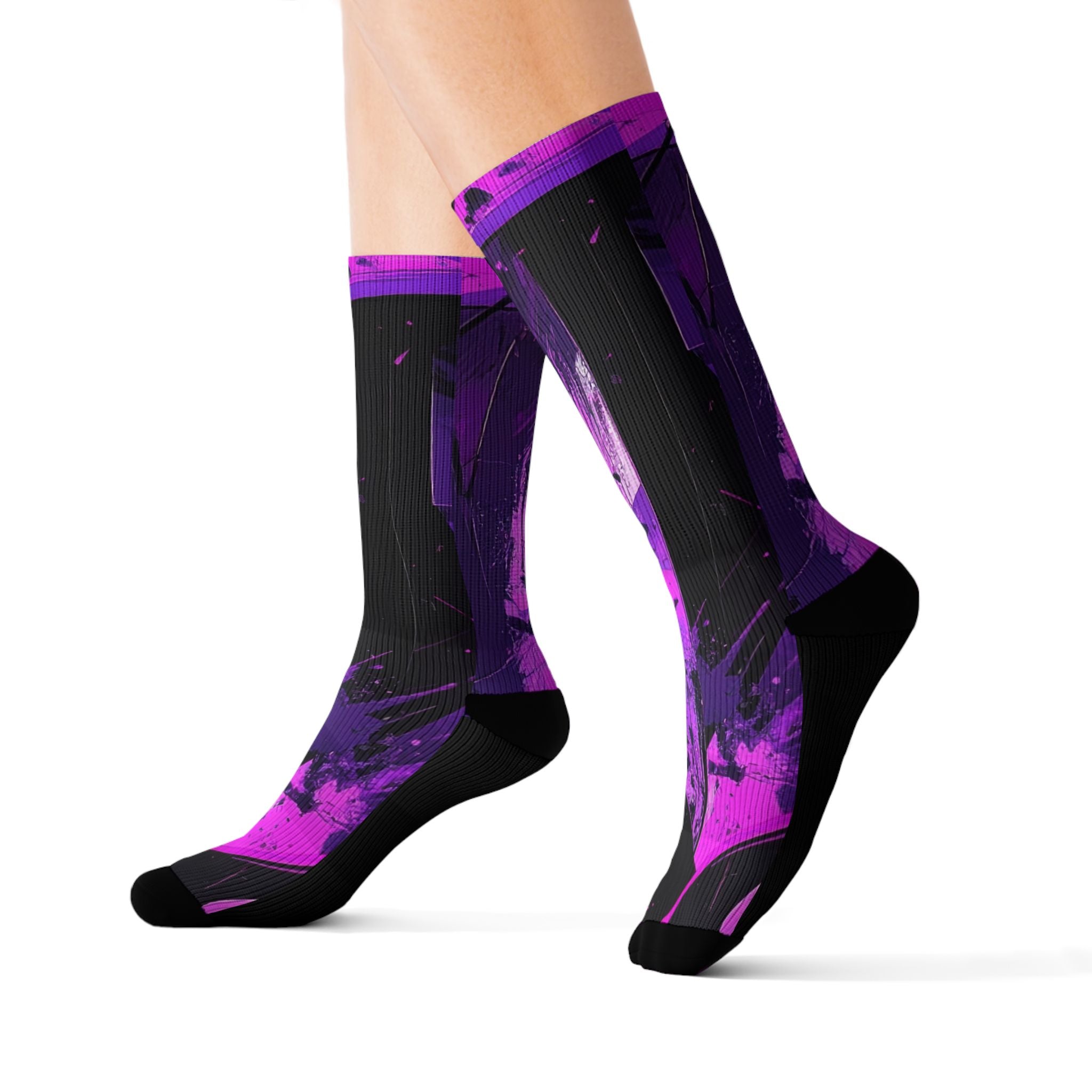 Purple Voltage Crew Socks Bold Streetwear for Men Women | Abstract Neon Gift, Medium & Large Sizes - Creosox