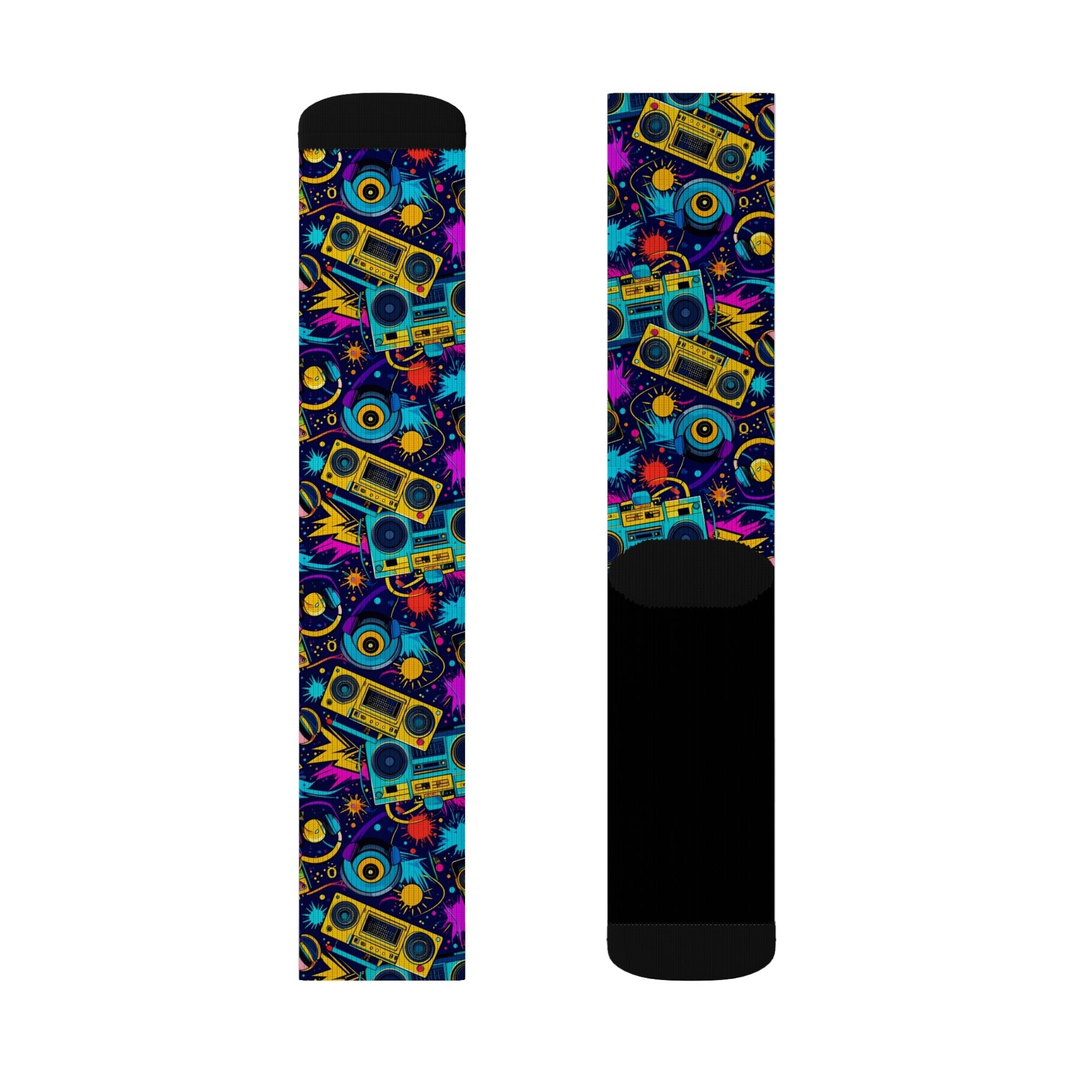 Retro Beat Crew Socks 80s Boombox Streetwear for Men Women | Colorful Music Gift, Medium & Large Sizes - Creosox