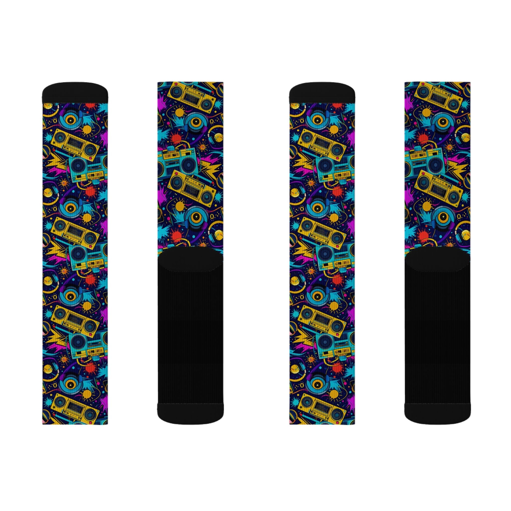 Retro Beat Crew Socks 80s Boombox Streetwear for Men Women | Colorful Music Gift, Medium & Large Sizes - Creosox