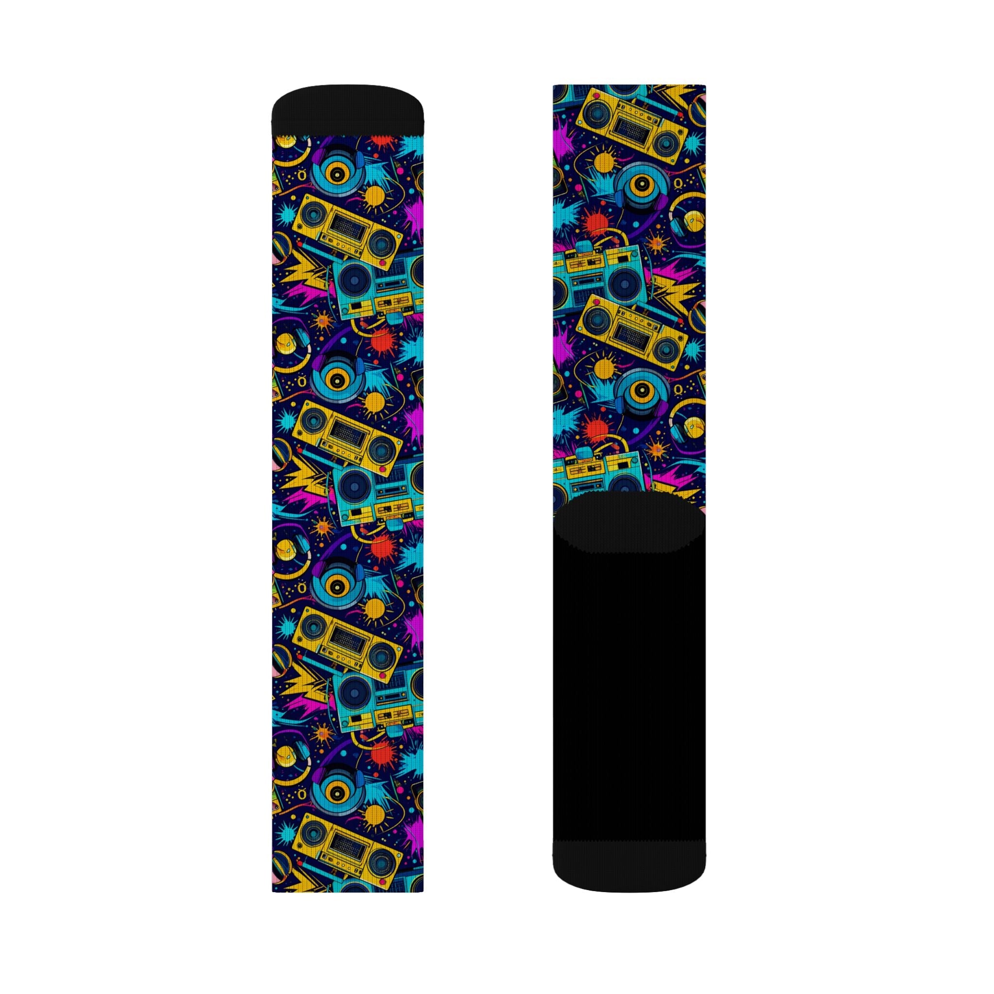 Retro Beat Crew Socks 80s Boombox Streetwear for Men Women | Colorful Music Gift, Medium & Large Sizes - Creosox