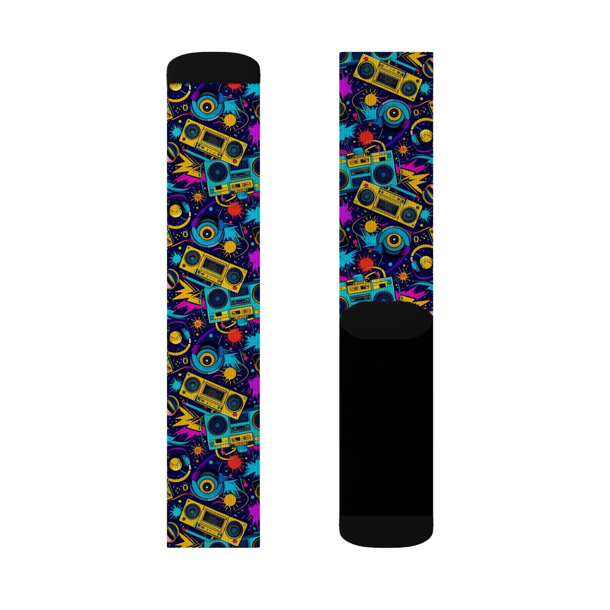 Retro Beat Crew Socks 80s Boombox Streetwear for Men Women | Colorful Music Gift, Medium & Large Sizes - Creosox