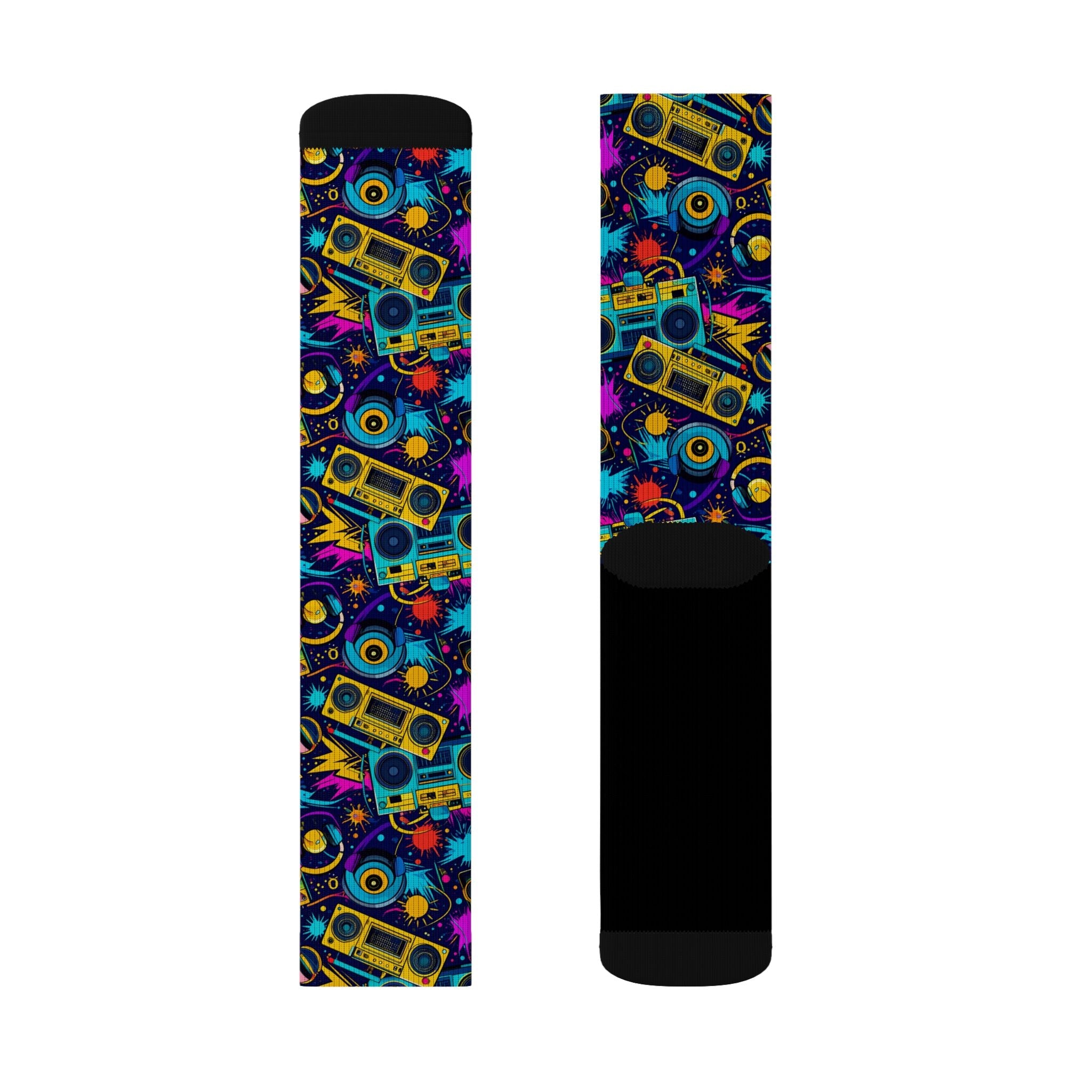 Retro Beat Crew Socks 80s Boombox Streetwear for Men Women | Colorful Music Gift, Medium & Large Sizes - Creosox
