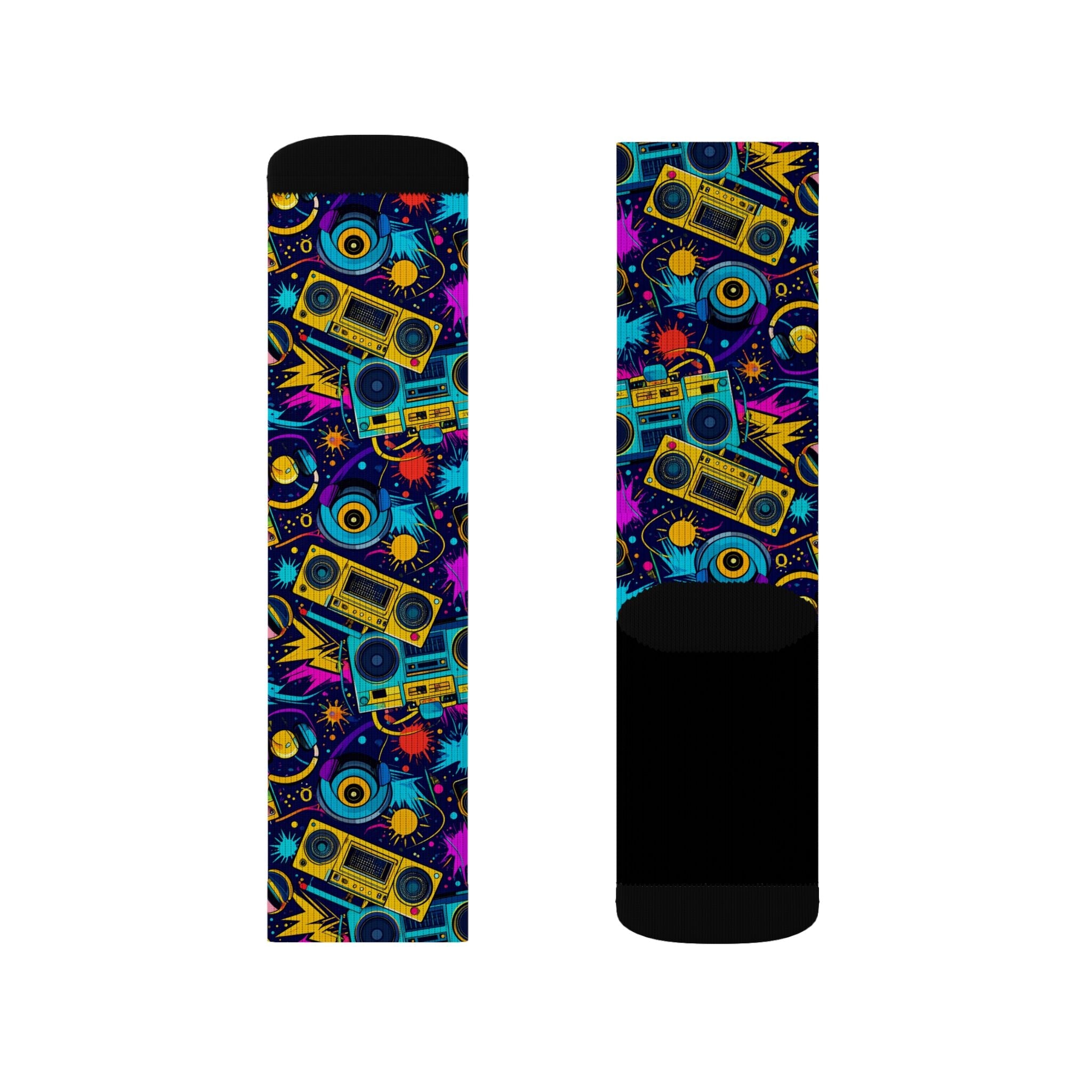 Retro Beat Crew Socks 80s Boombox Streetwear for Men Women | Colorful Music Gift, Medium & Large Sizes - Creosox