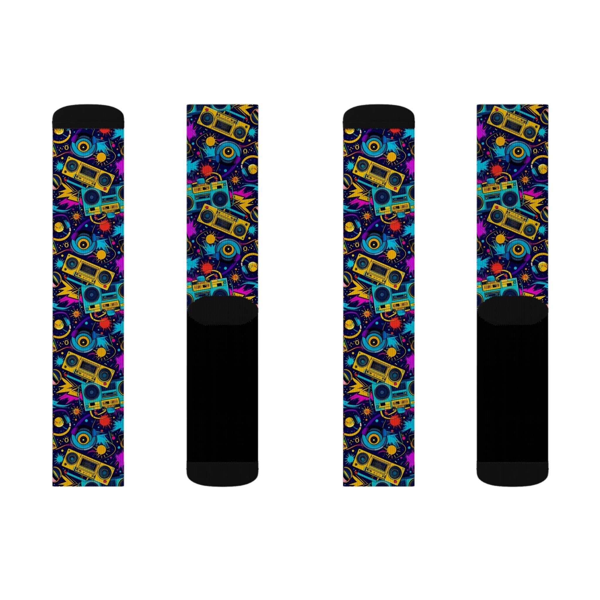 Retro Beat Crew Socks 80s Boombox Streetwear for Men Women | Colorful Music Gift, Medium & Large Sizes - Creosox