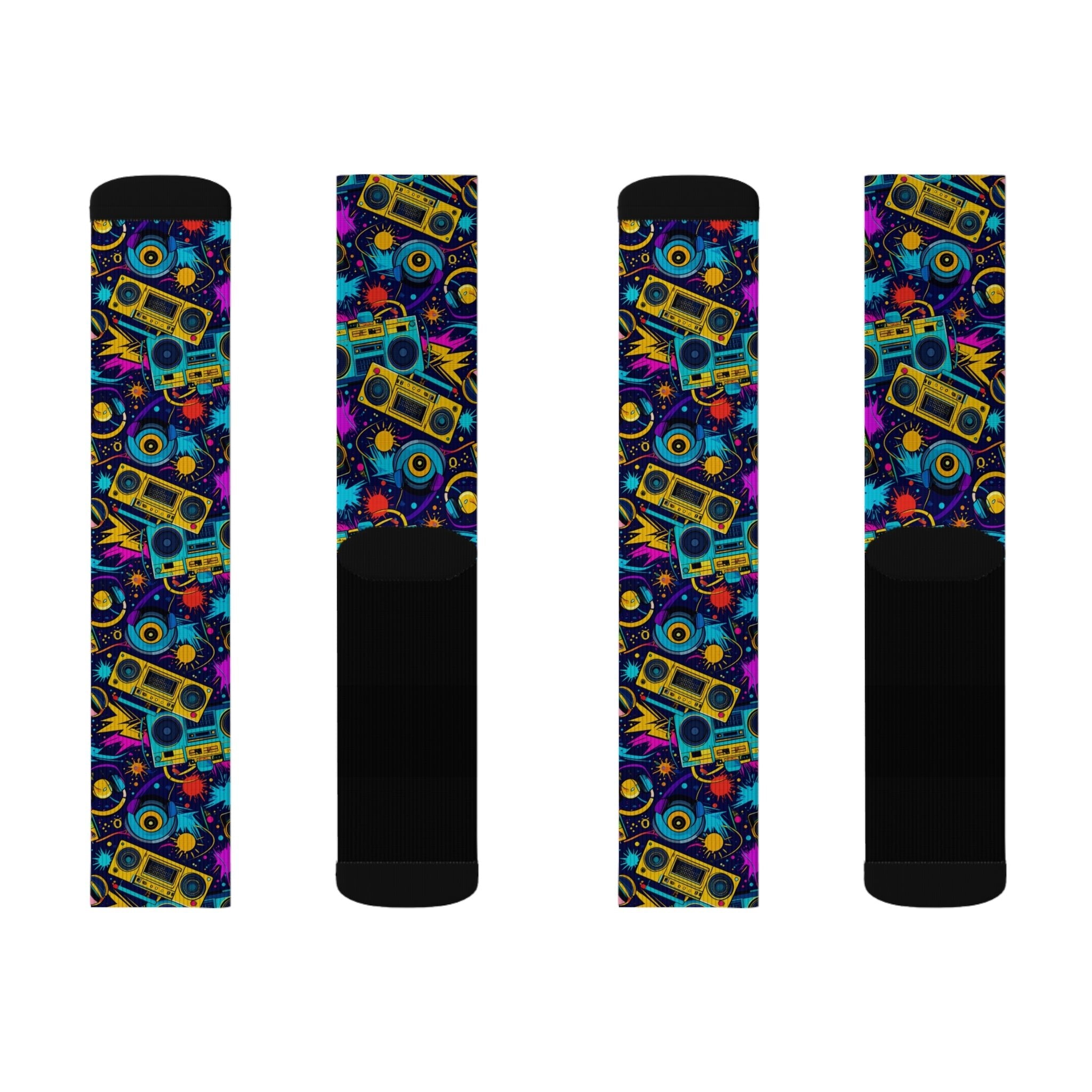 Retro Beat Crew Socks 80s Boombox Streetwear for Men Women | Colorful Music Gift, Medium & Large Sizes - Creosox