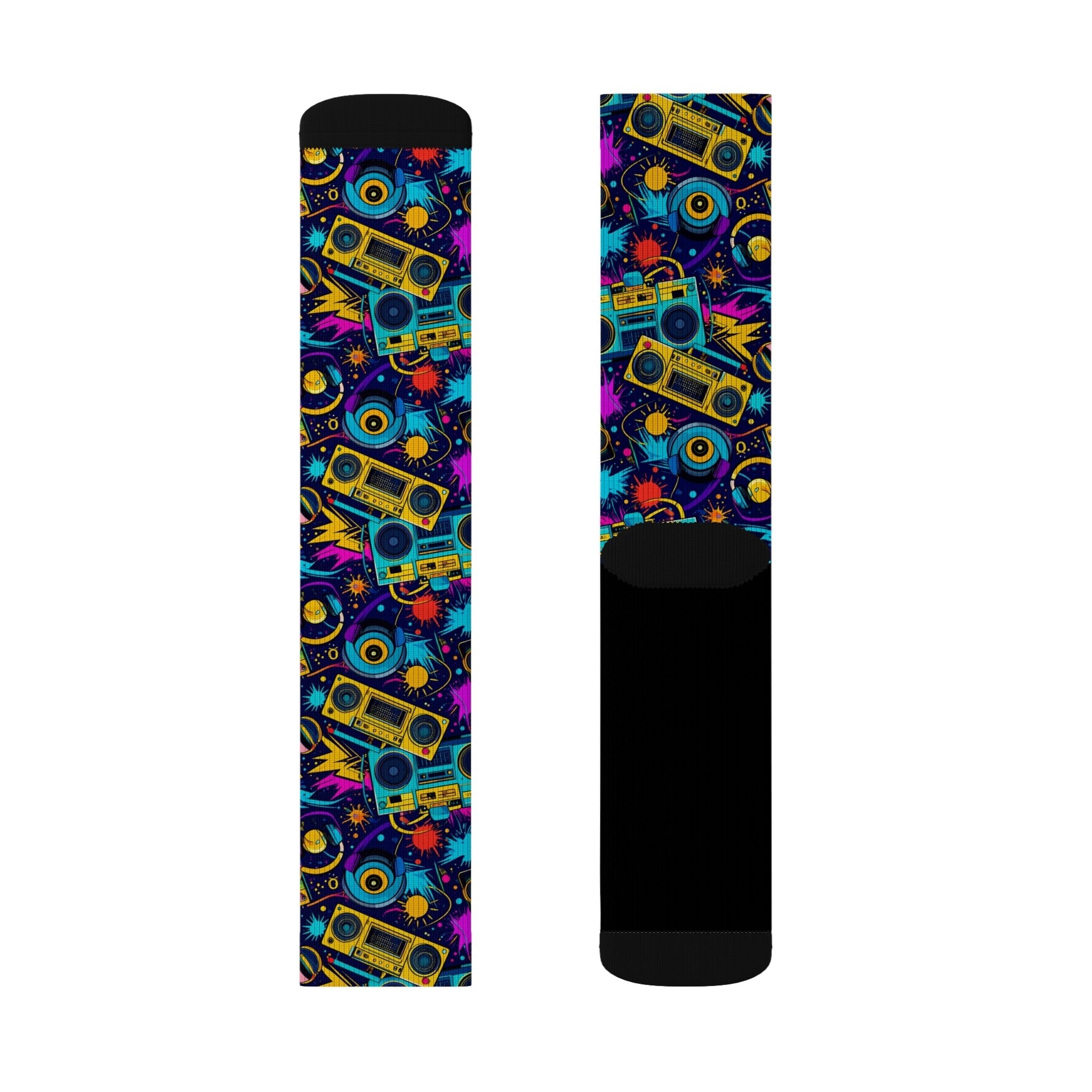 Retro Beat Crew Socks 80s Boombox Streetwear for Men Women | Colorful Music Gift, Medium & Large Sizes - Creosox