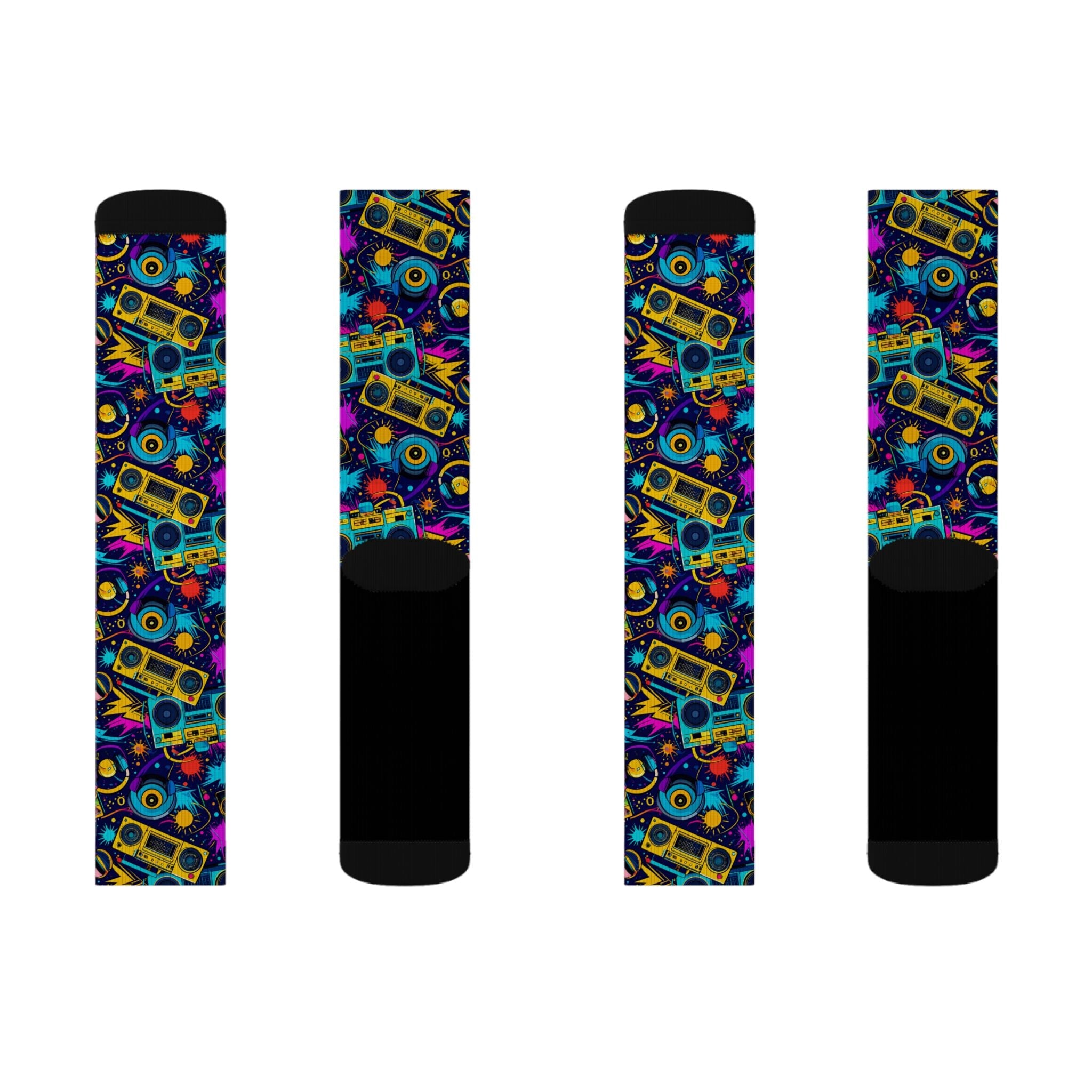 Retro Beat Crew Socks 80s Boombox Streetwear for Men Women | Colorful Music Gift, Medium & Large Sizes - Creosox