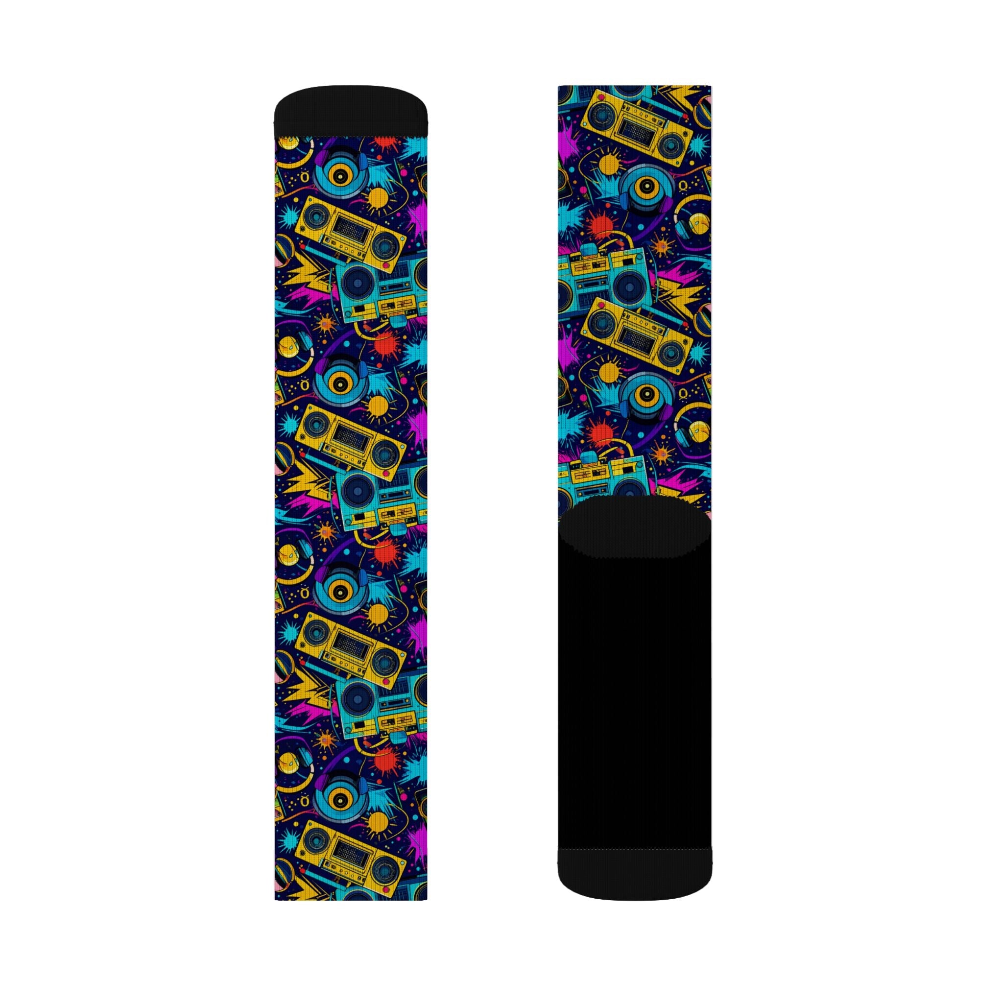 Retro Beat Crew Socks 80s Boombox Streetwear for Men Women | Colorful Music Gift, Medium & Large Sizes - Creosox