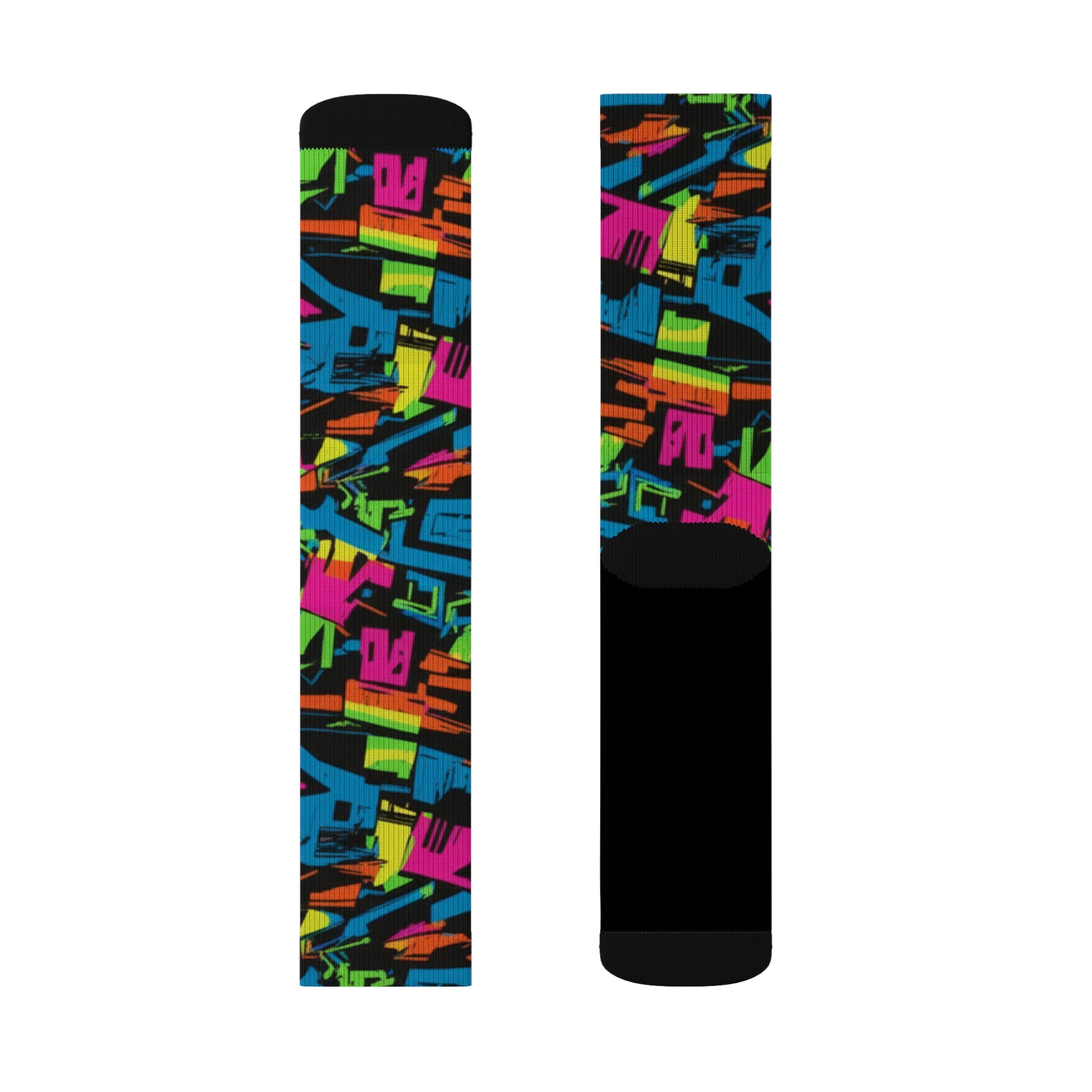 Retro Neon Crew Socks 90s Geometric Streetwear Style for Men & Women | Bold Colorful Gift, Medium Large Sizes - Creosox