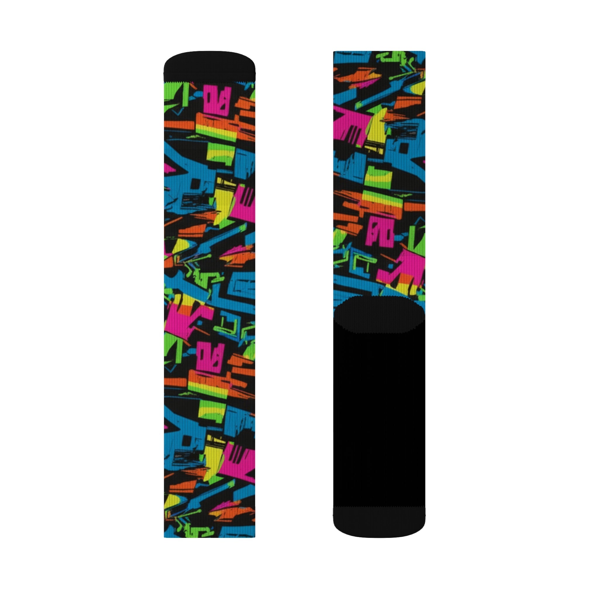 Retro Neon Crew Socks 90s Geometric Streetwear Style for Men & Women | Bold Colorful Gift, Medium Large Sizes - Creosox